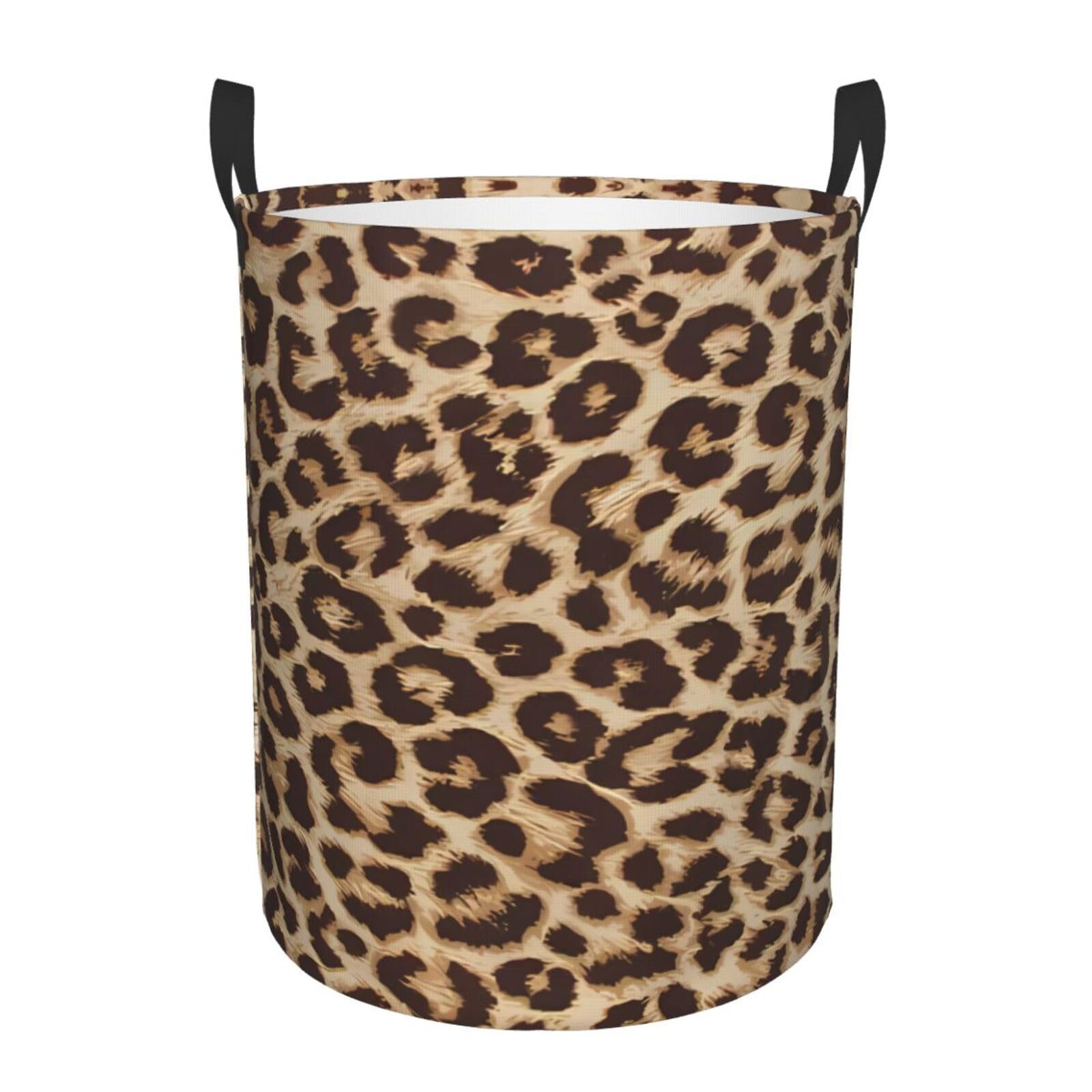 M Collapsible Leopard Pattern Print Circular Hamper Round