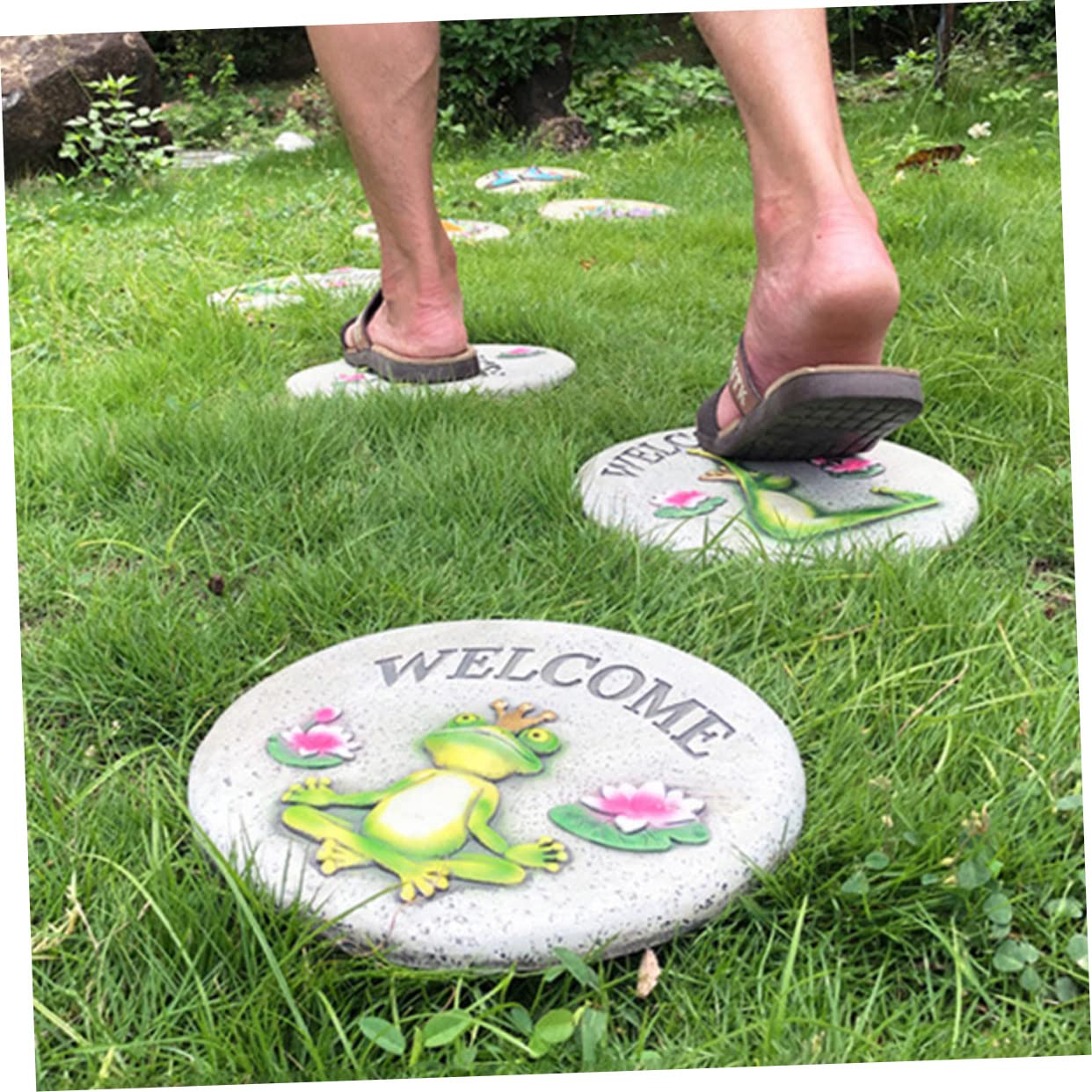 YARNOW Sassi Decorativi da Giardino in Cemento Verde per Prato, Pietre da Giardino Funzionali per Camminamento e Decorazione Esterna, per e Vialetti