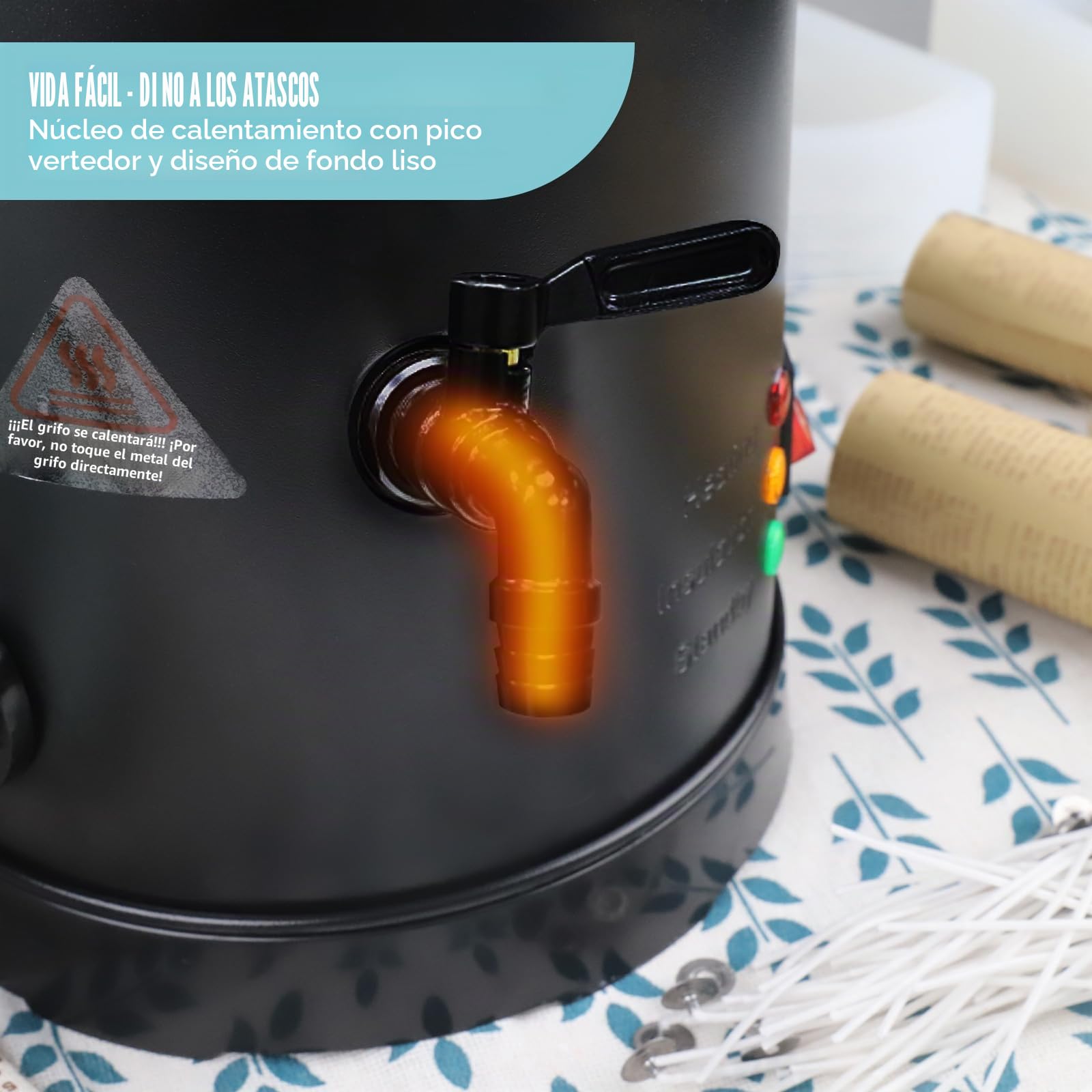 TOAUTO Fundidor de cera para hacer velas, horno de fusión de cera extragrande con boquilla de vertido rápido y control de temperatura, capacidad de cera de 12 libras para jabón de velas, limpieza