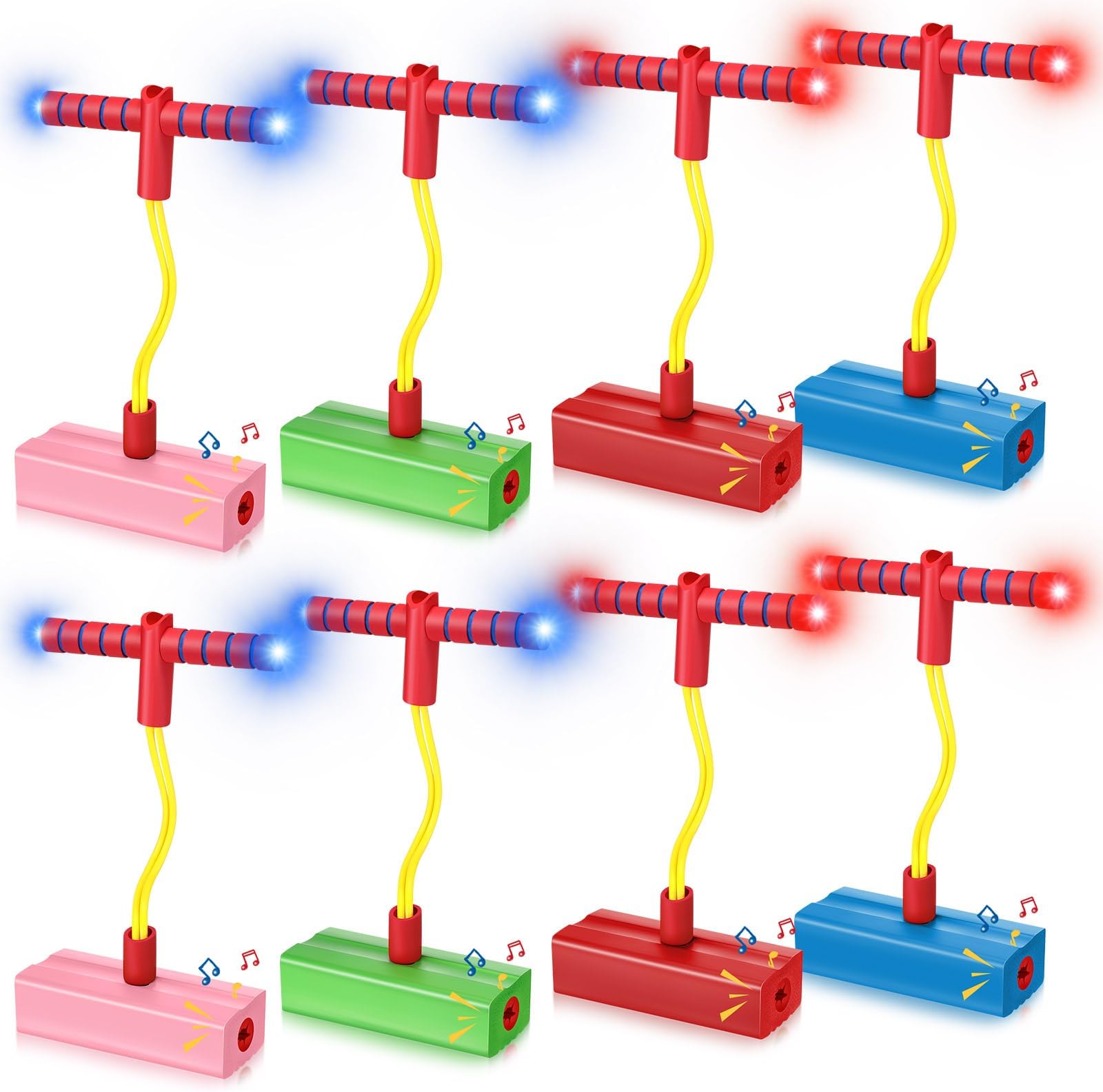8 Pcs Foam Pogo Jumper Pogo Stick Foam Pogo Toy LED Light up for Boys and Girls Fun and Safe Jumping Stick Outdoor Indoor Toys Gift, Pogo Jump Makes Squeaky Sounds and Squeaks with Each Hop