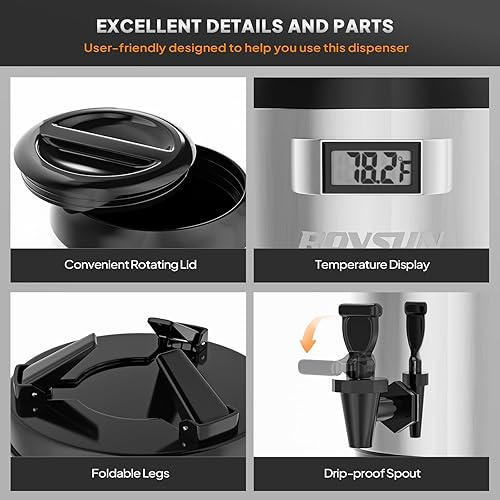 Miniatura 5 de Bonnlo Dispensador de bebidas aislado de 3.2 galones12L, dispensador de bebidas calientes con espita y termómetro visual para café, jugo y té en