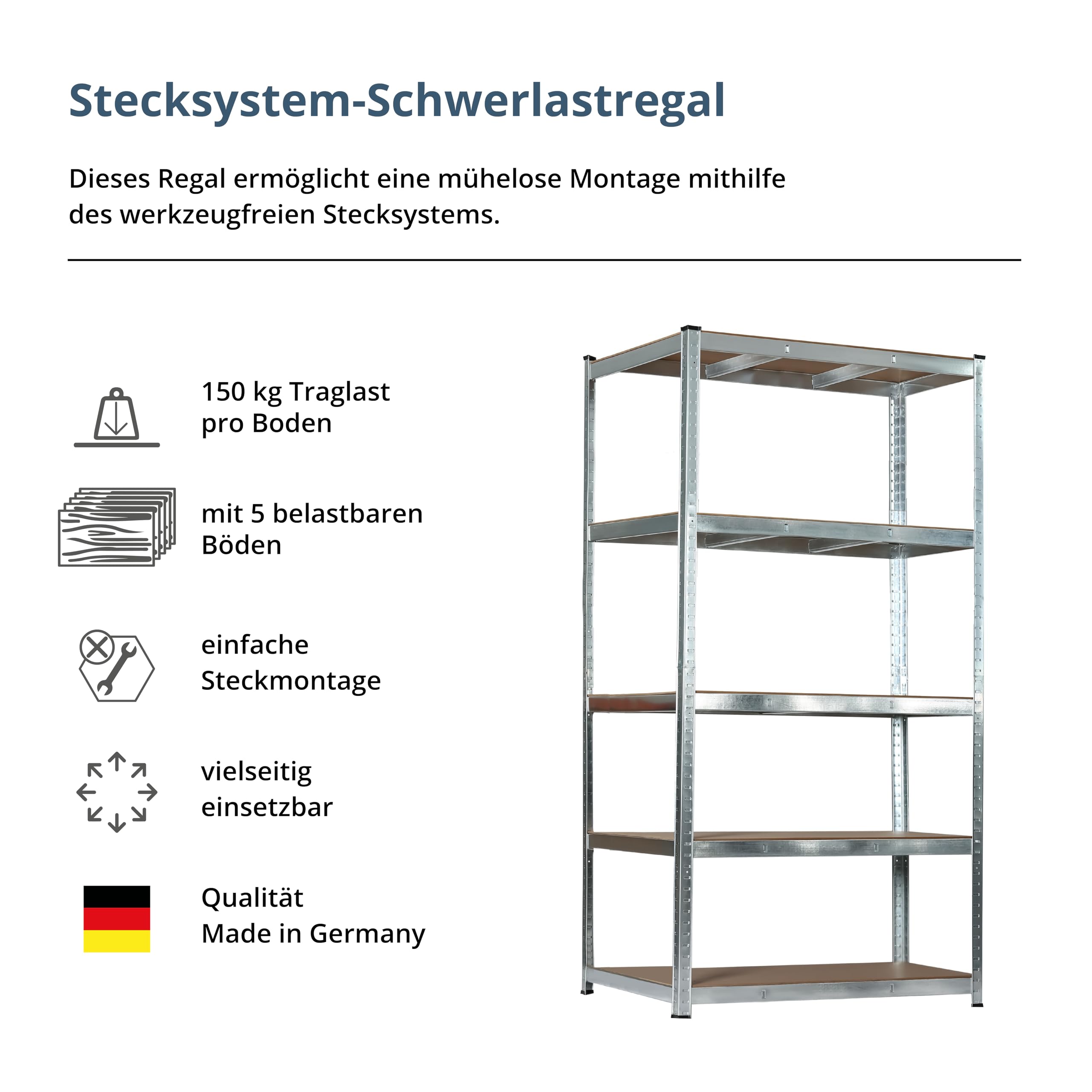 SCHULTE Regalwelt Stecksystem-Schwerlastregal - 5 MDF Böden 180x120x40 cm (HxBxT), verzinkt