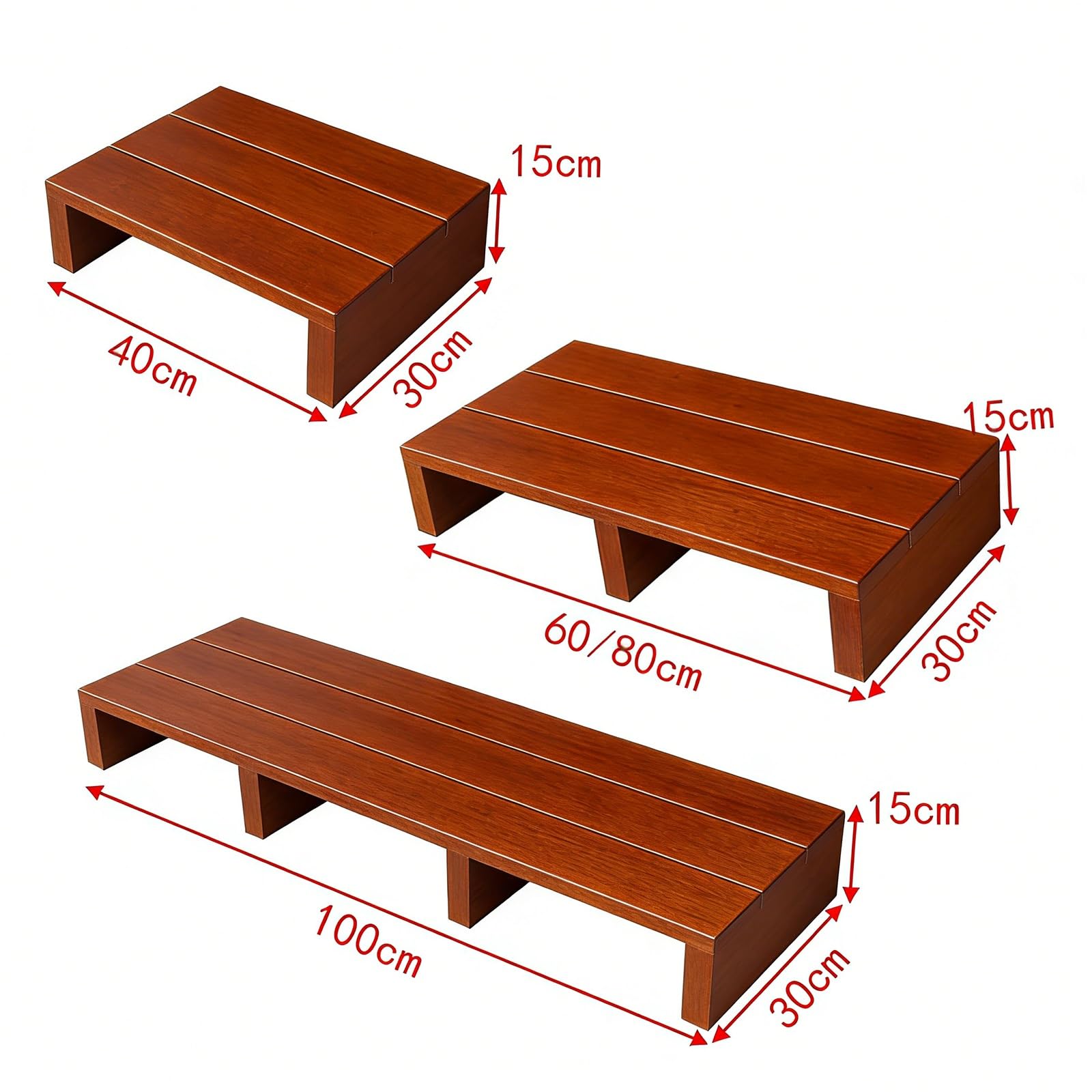rutschfeste Plattform aus Massivholz, Mobilitätshilfe aus Massivholz mit stabilen Stützbeinen, tragbarer Holz-Trittschemel, hohe Tragfähigkeit, für Badezimmer, Außenbereich(Brown,60x30x15cm)