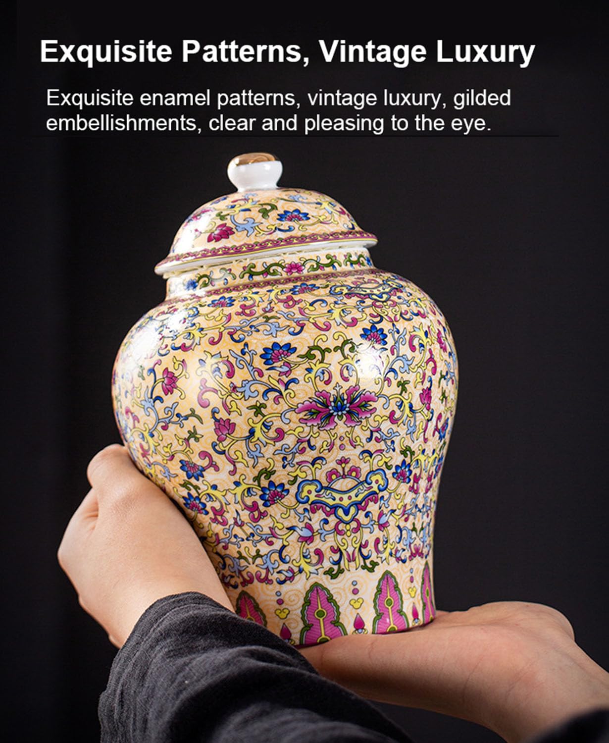 Słoik na imbir z emalii w stylu chinoiserie, kolorowy ceramiczny słoik
