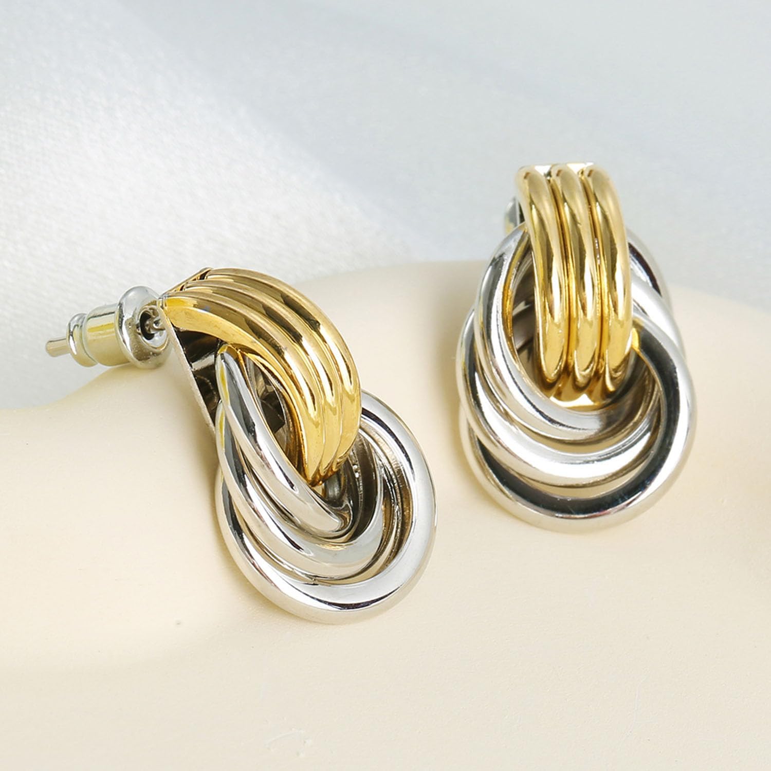 Chunky Gold and Silver Earrings for Women Two Tone Hoop Earrings Mixed Metal Geometric Hoop Huggie Earrings for Women Trendy Jewelry - Image 5