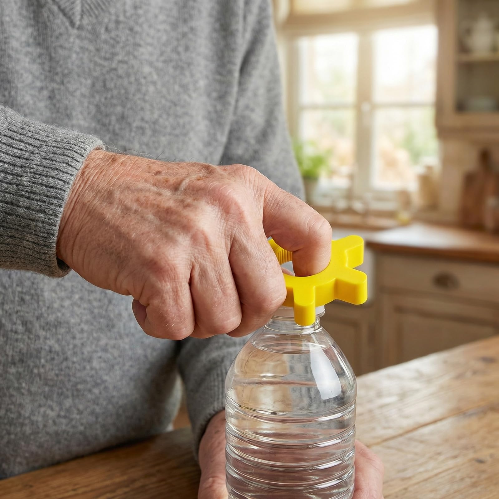 Abridor De Botellas Giratorio 1 Unidad, Adecuado Para Botellas De Plástico Con Tapa De Rosca, Amarillo
