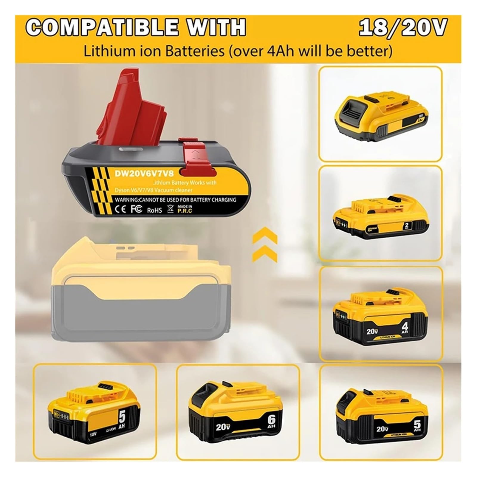 Adaptateur De Batterie, Compatible for DeWalt V6 V7 V8