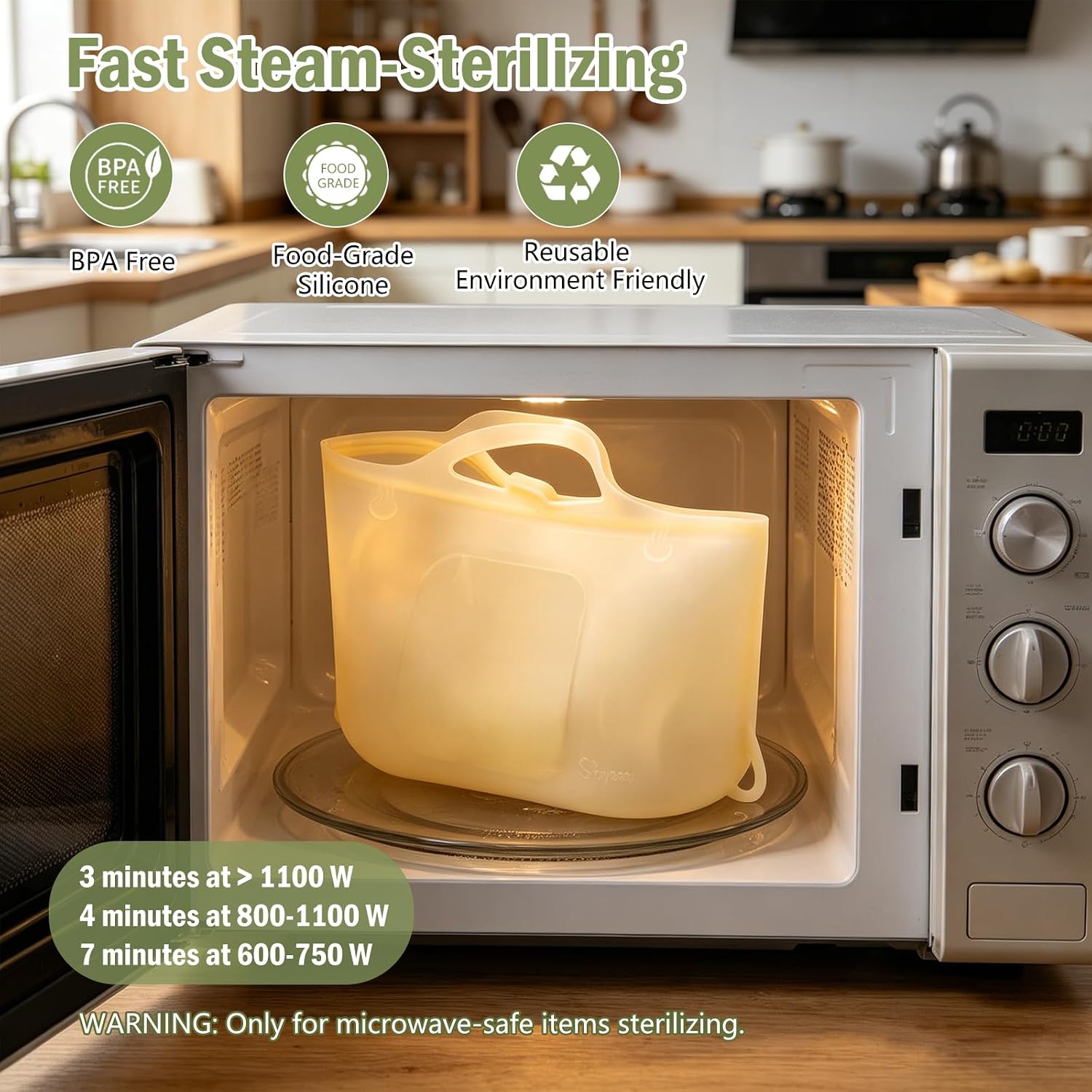 Microwave Steam Sterilizer Bag for Baby Bottles, Breast Pump Parts & Toddler Accessories, Reusable Portable Bottle sterilizer for Travel and Home Use (Clear Yellow) image 2