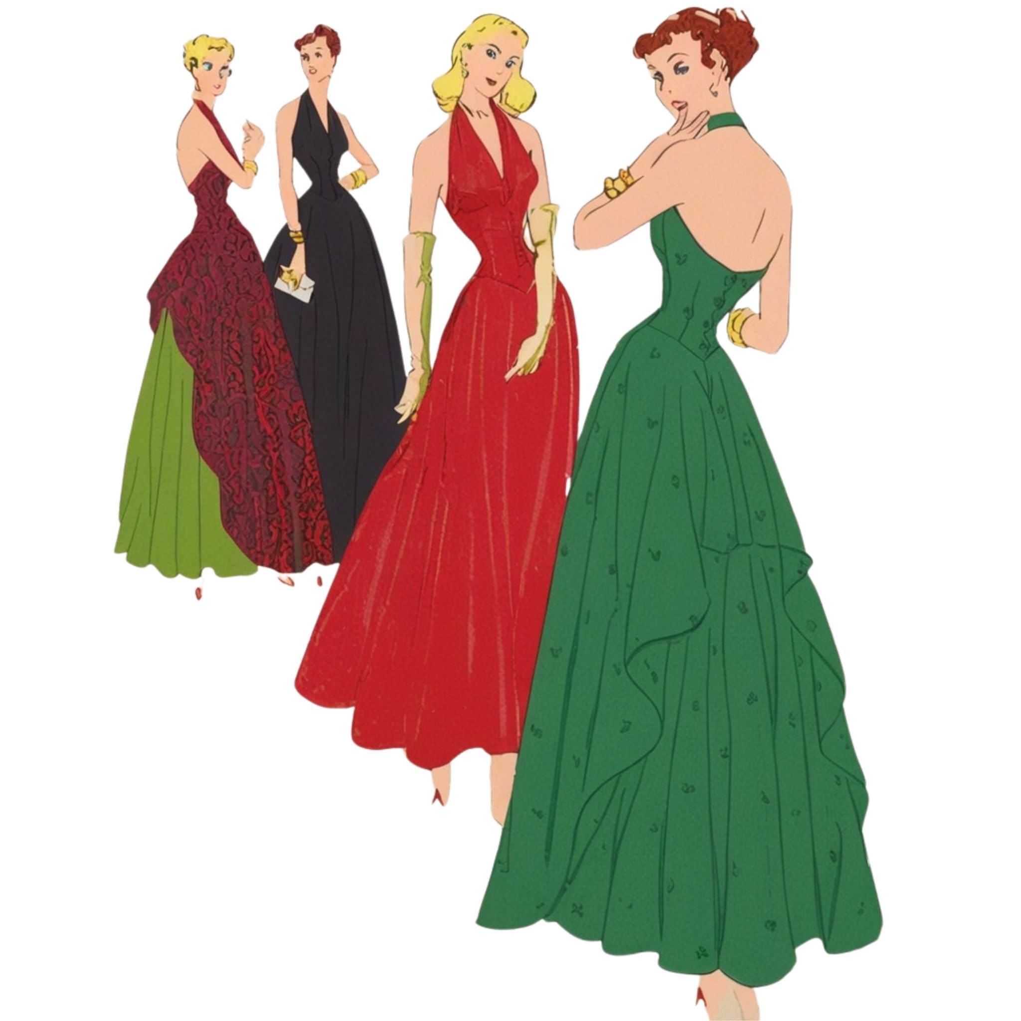 Generic 1940s Sewing Pattern Evening Dress Halter Dance Dress Black White  (B4697) Size 16 (Vintage Size) Adults : Amazon.de: Home & Kitchen