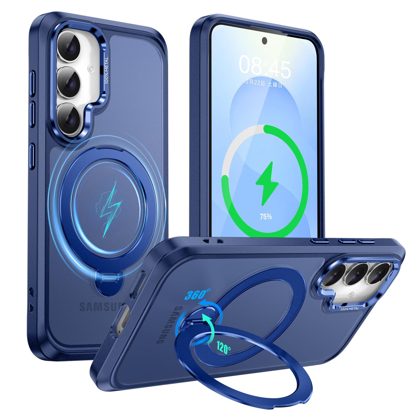 Galaxy S26 ケース Magsafe対応 360°回転 リングスタンド付き 搭載マグネット ワイヤレス充電対応 スマホケース ギャラクシー S26 用 米軍MIL規格 耐衝撃 携帯カバー 半透明 手触り良 指紋防止 黄变防止 滑り止め 収納式折りたたみスタンド 縦横両対応