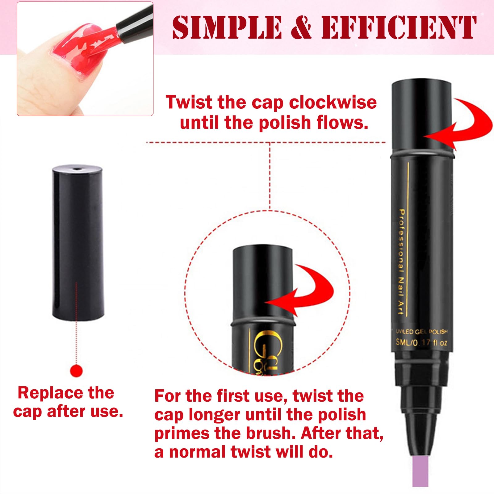 One Step 3-in-1 UV Gel Nail Polish Pen Set, Quick-Dry Nail Art Pens, No Base Coat Needed, UV Lamp Required - Image 4