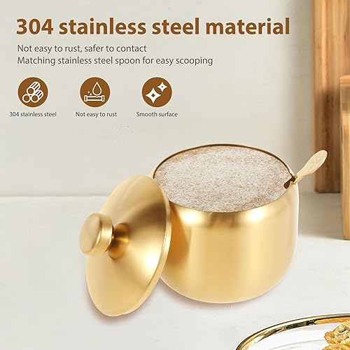 Miniatura 3 de Dispensador de café y azúcar, contenedor dorado de acero inoxidable, contenedor de azúcar resistente, cubos de azúcar, sótano de sal dorada,