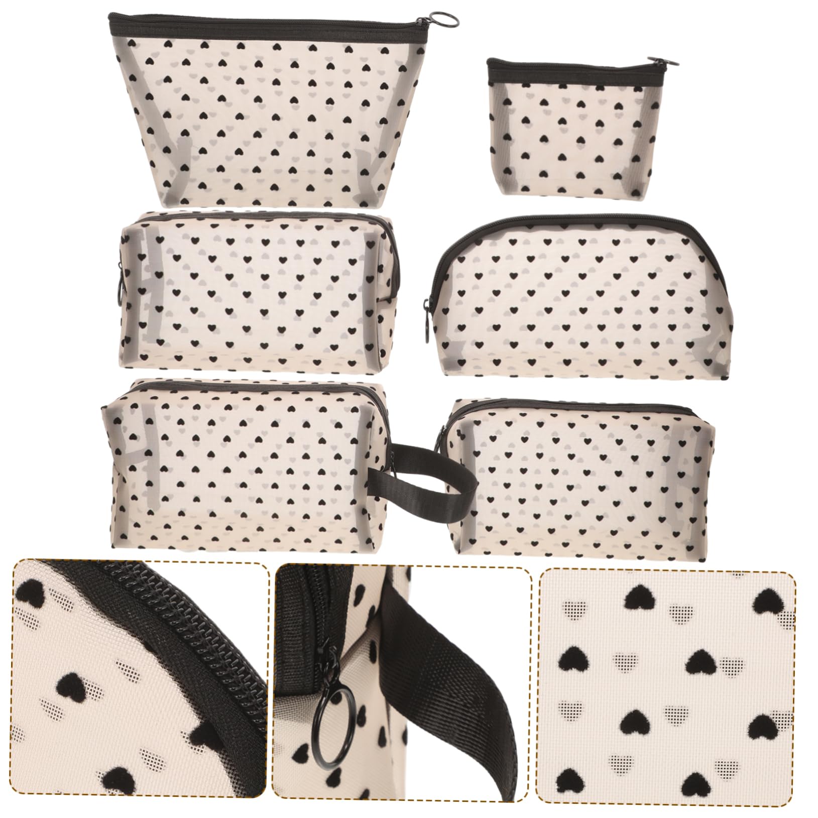LIFKOME 6 Stck Teiliges Herzförmige Kosmetiktaschen aus Mesh mit Reißverschluss Transparente Leichte Make Up Organizer Taschen für Damen und Mädchen Tragbare Schminktaschen für Reisen