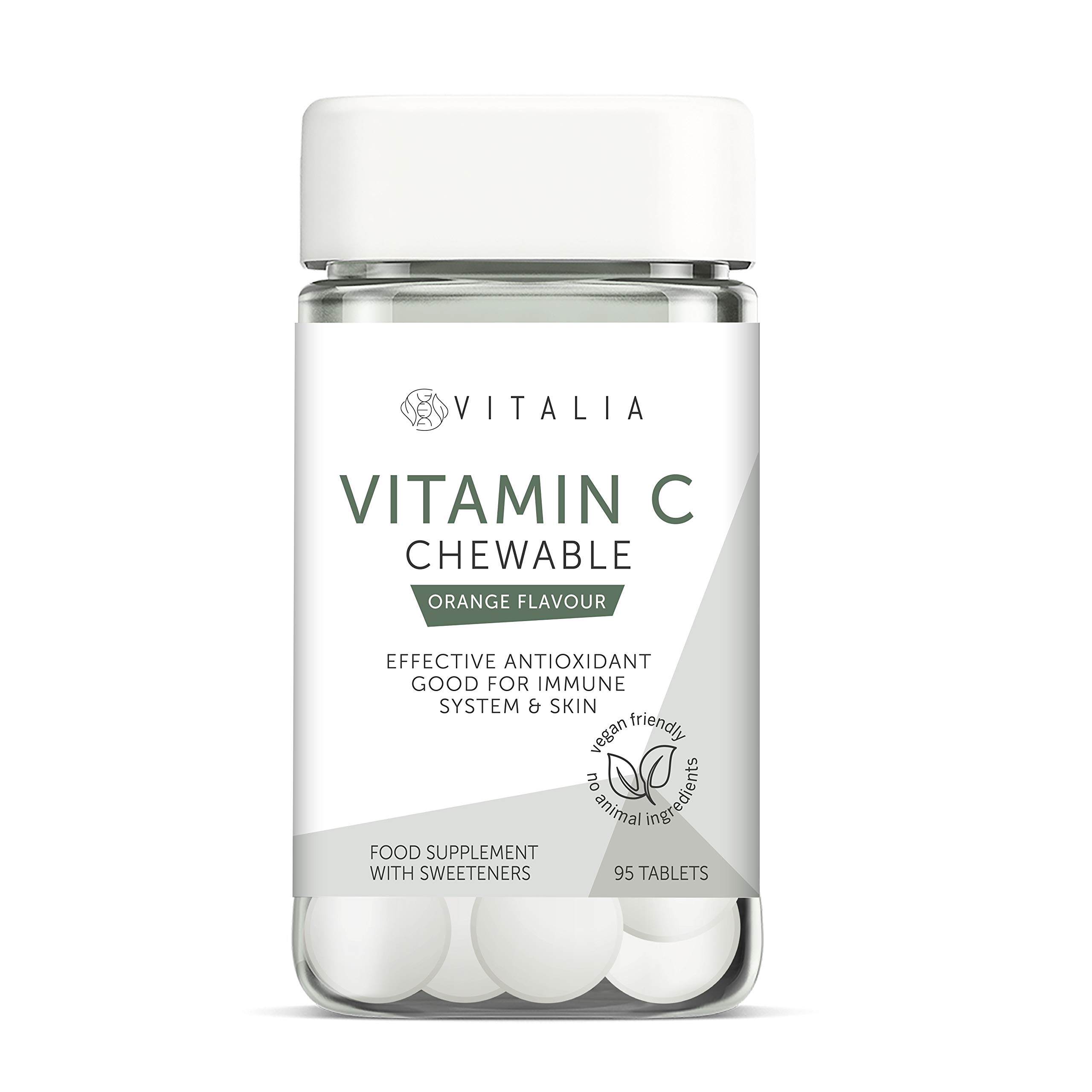 Vitalia ® | Vitamin C Chewable Tablets | Chewable Vitamin C Food Supplement to Support Your Immune System | Tasty Orange Flavour | Vegan Friendly - No Animal Ingredients | 95 Vitamin C Tablets