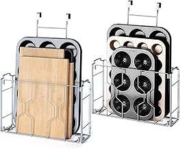 2 Pack Over the Door/Wall Mount Cabinet Organizer Storage Basket for Kitchen or Pantry to Place Cutting Board, Aluminum Foil, Plastic Wrap Mesh Silver