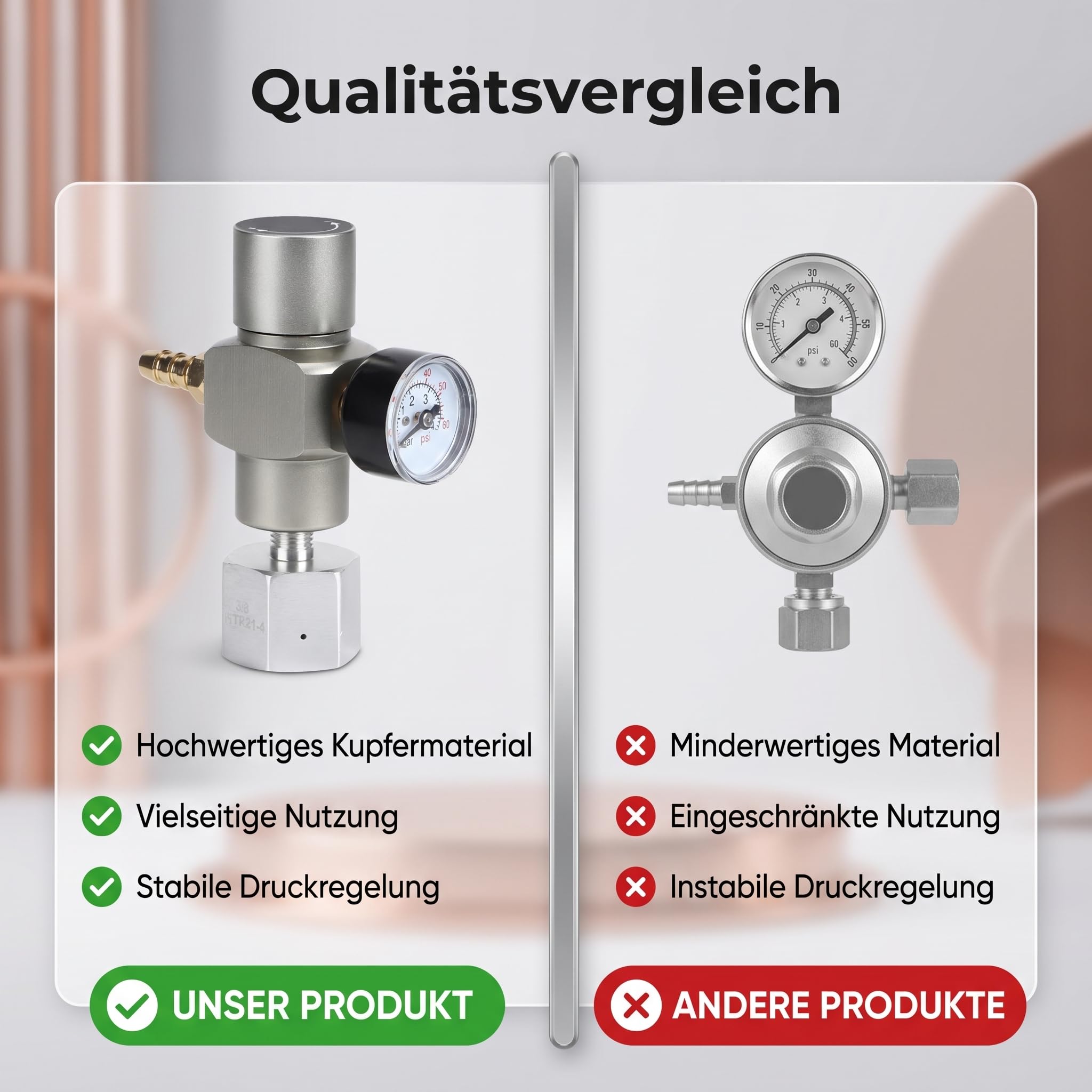 Zerone CO2-Fassladeregler, 2-in-1-Mini-CO2-Gasregler, Soda-Manometer mit Adapter 3/8 Zoll auf TR21.4 für