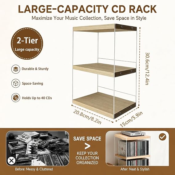 CD Holder Desk Rack Organizer, Acrylic CD Storage Units, CD Storage Rack