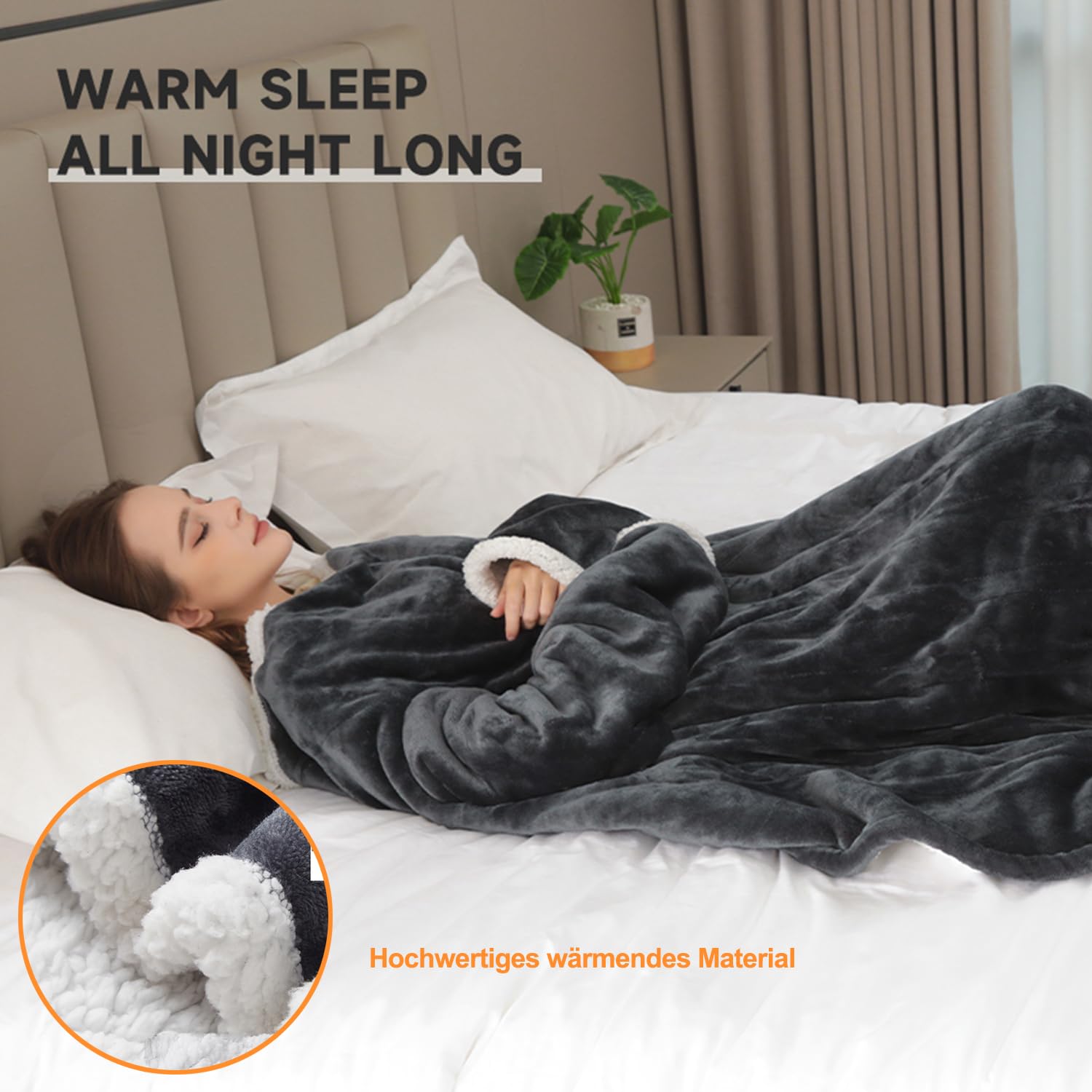 Coperta riscaldante con maniche, 130 × 180 cm, 10 livelli di calore, fino a 12 ore di spegnimento automatico, in flanella lavabile, adatta per casa e ufficio, coperta elettrica per letto e