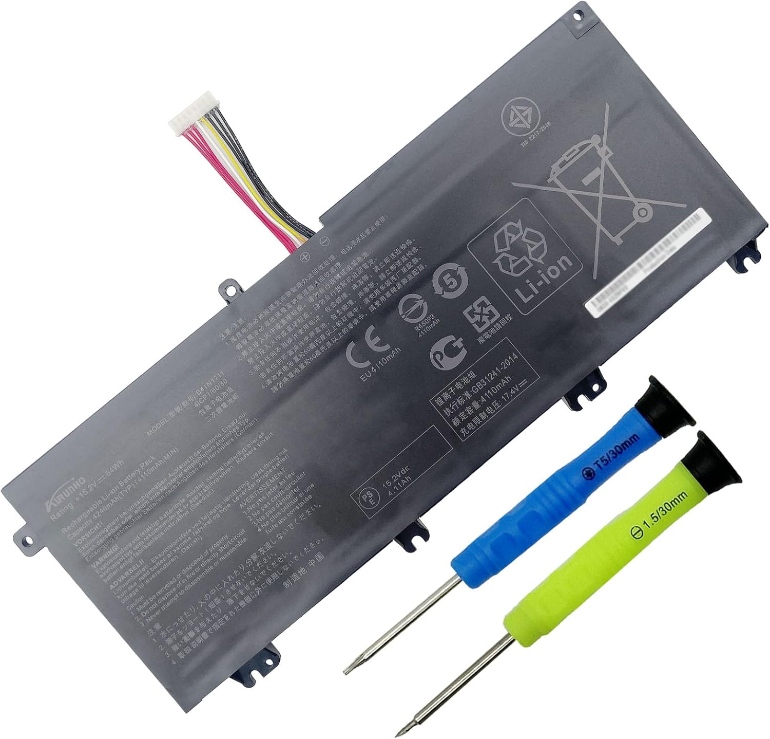 B41N1711 64Wh Laptop Battery Replacement for Asus FX503VD FX503VM FX63V FX63VD FX63VM ROG Strix GL703GE GL503VD GL503VM ZX63V PX705G TUF705DT TUF765DT Series 15.2V (Long Line)