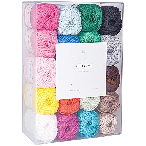 Rico Design Häkel-&amp; Strickgarn, Baumwolle, Bunt, Breit, 1150 Meter, 20 Farben