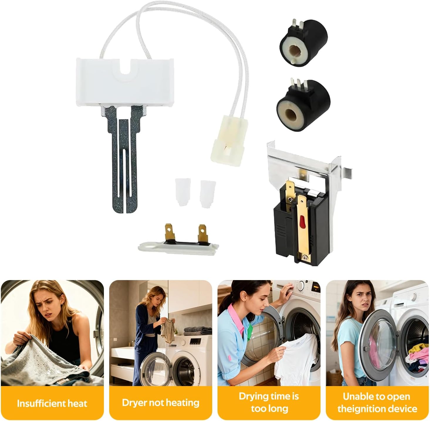 Upgrade Gas Dryer Machine Contains 279311 Igniter 279834 Gas Valve Coil 338906 Flame Sensor 3392519 Dryer Thermal Fuse, Gas Dryer Part Flame Sensor Repair Kit Compatible With Whirlpool Maytag Kenmore