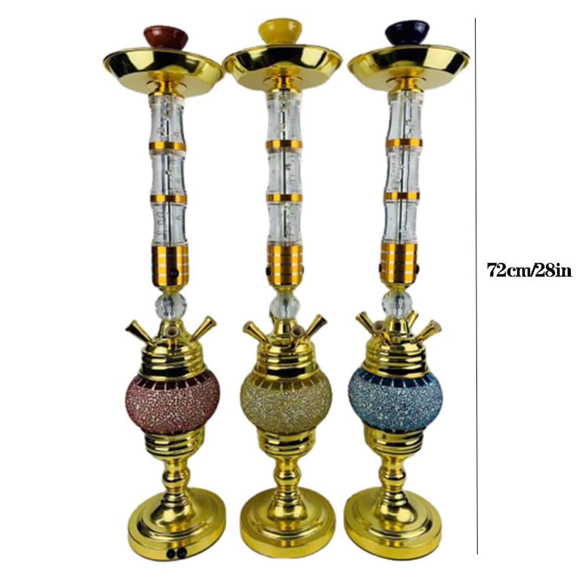 Juego Narguile Grande 28" con Luz LED Kit Narguile 4 Mangueras Cuenco Cerámica Carbón Pinzas para Carbón Papel Aluminio para Una Mejor Experiencia Fumar Shisha,Rojo