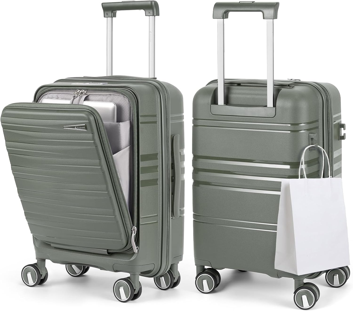 RAINSMORE Expandable Carry on Luggage 20 Inch, Airline Approved Carry on Suitcase with Front Pocket&Laptop Compartment, Hardshell Rolling Travel Luggage with Spinner Wheels,Sage Green