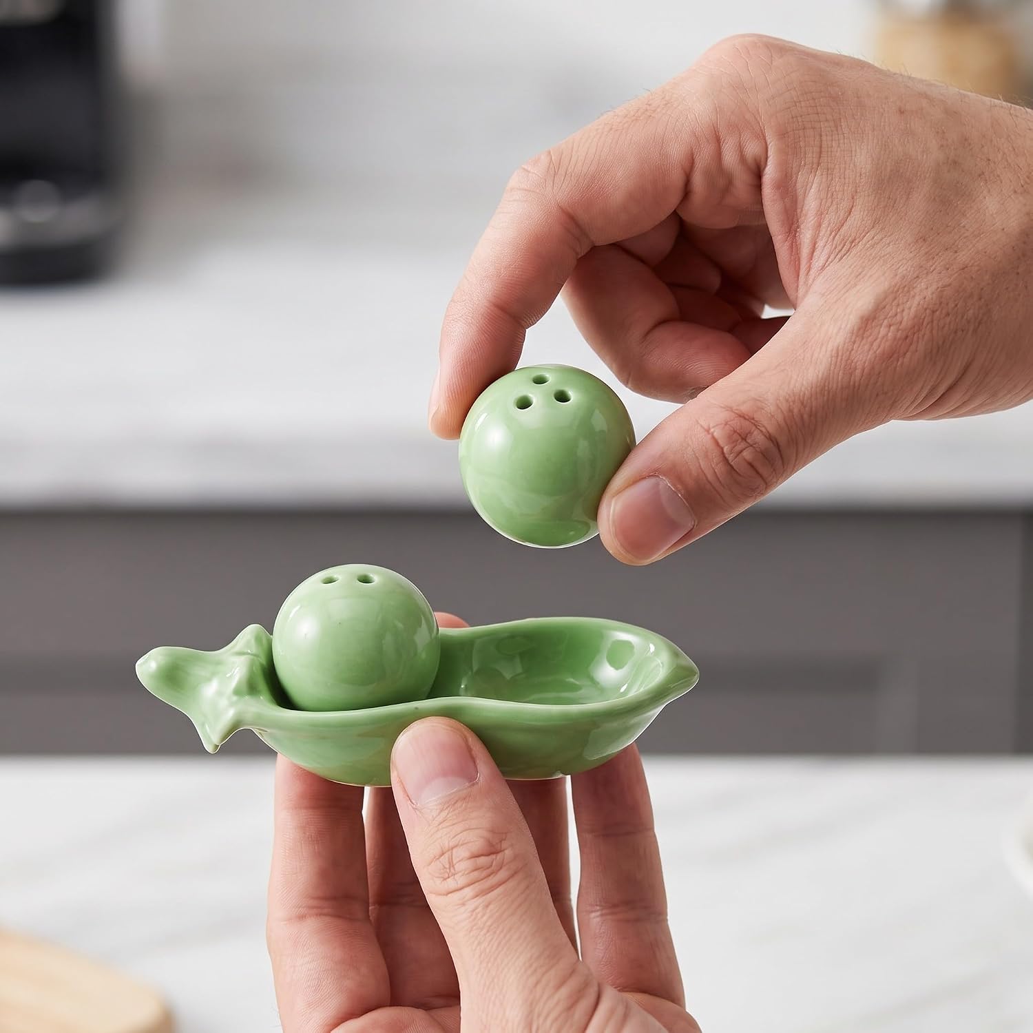 Pea Shape Ceramic Pepper Shaker for Kitchen and Dining Table
