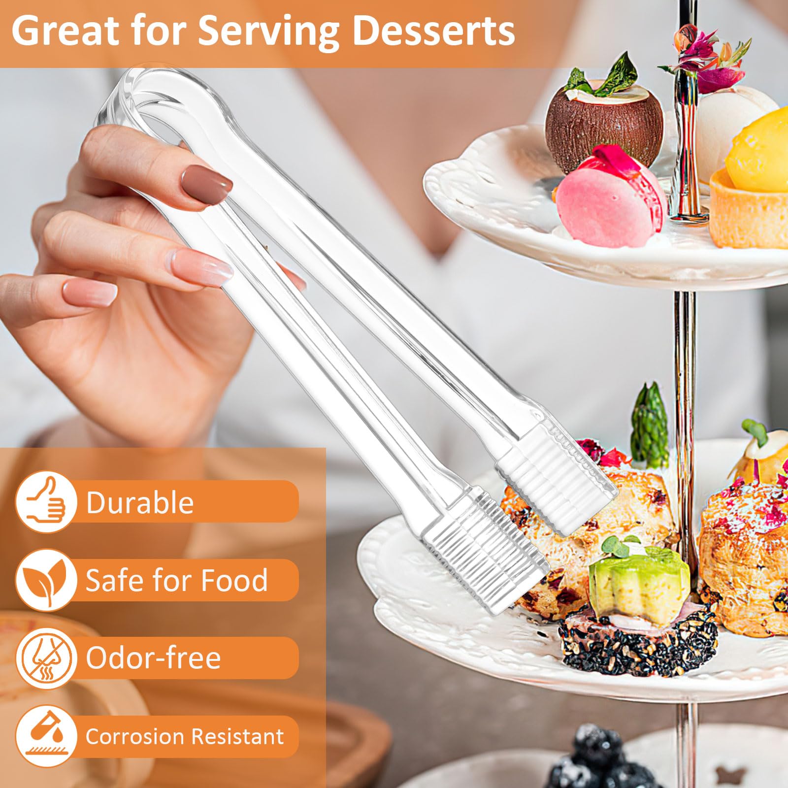 10 pinzas de plástico para servir, pinzas de plástico desechables, utensilios de cocina transparentes para servir para fiestas, alimentos, bufé, aperitivos, ensaladas, catering, hielo, 6.3 3
