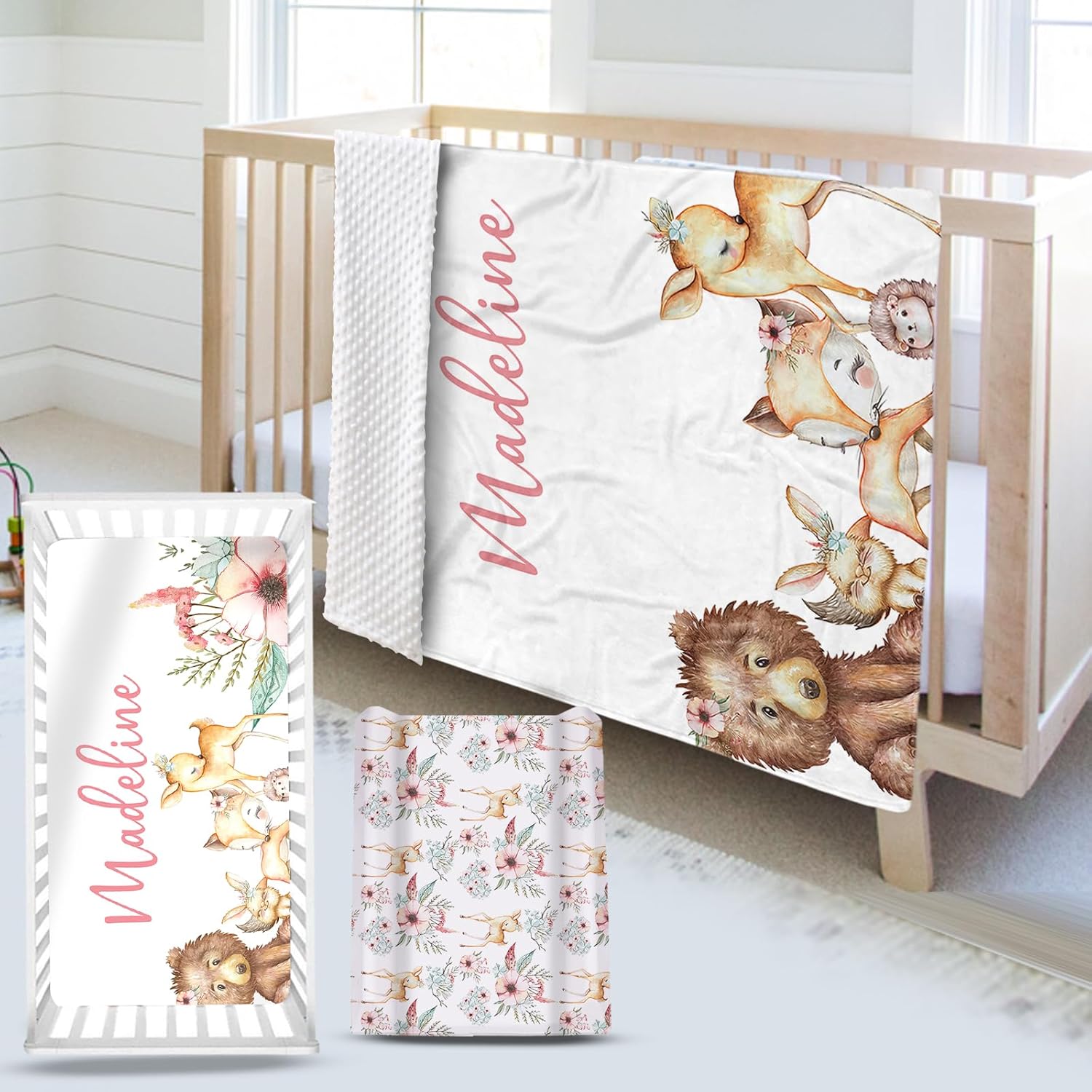 YISMEET Custom Name Crib Bedding Set 3 Pcs Soft Blanket