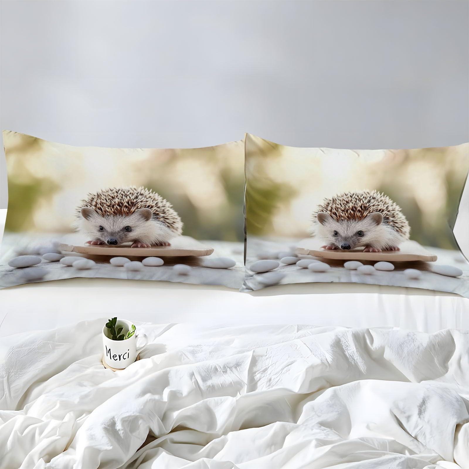 Lenzuolo con Angoli 180 x 200 cm Letto Matrimoniale Maxi - Lenzuola Sotto con Angoli in Microfibra a Motivo Riccio Carino Animale - Adatto alle Camere da Letto di Bambini, e Adulti Crema