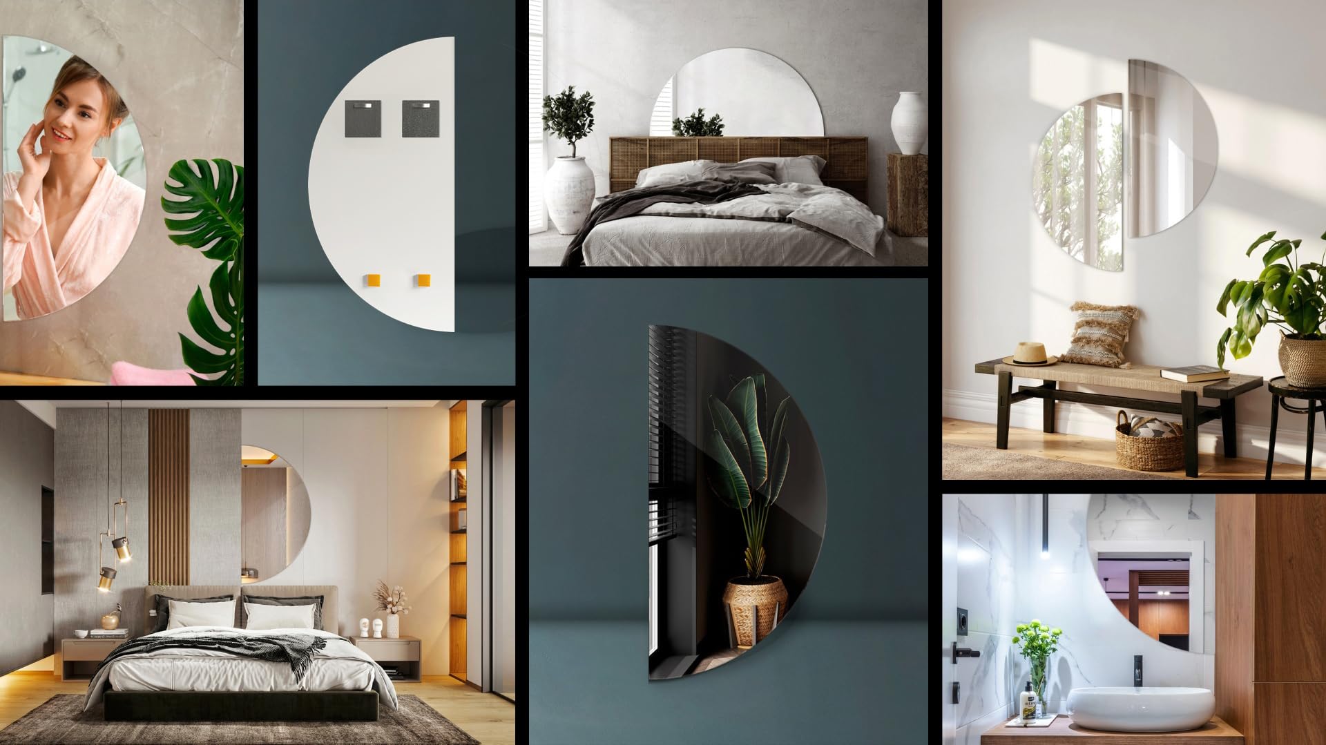 Moderner Halbrunder Spiegel Halbrunder Loft-Wandspiegel für Schlafzimmer Wohnzimmer Rahmenlos Horizontales und Vertikal 90 cm