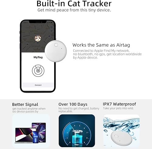 Miniatura 3 de SimpleThings Rastreador de mascotas para gatos, collar reflectante para gatos con dispositivo de seguimiento compatible con Apple Airtag Find My