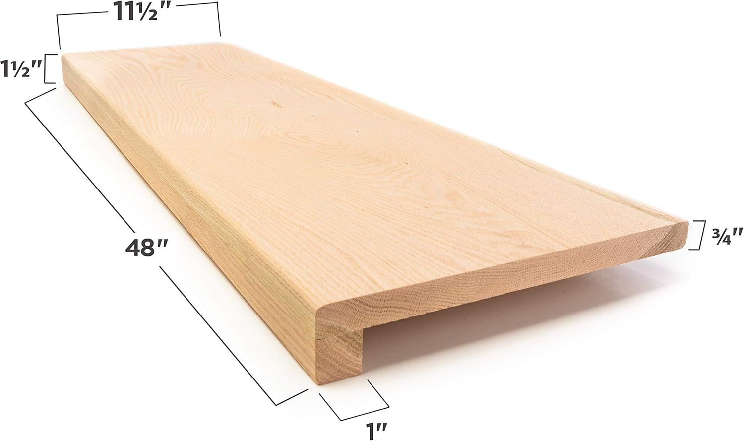 red oak solid wood stair tread with small (3/4") square nose profile (48" x 11 1/2")