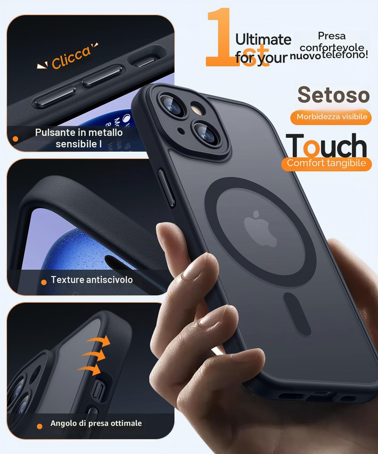CANSHN Cover Magnetica per iPhone 15, Compatibile con MagSafe, [Protezione Completa Della Fotocamera], Custodia Traslucida Opaca Protettiva Sottile Antiurto 6,1 Pollici - Nero