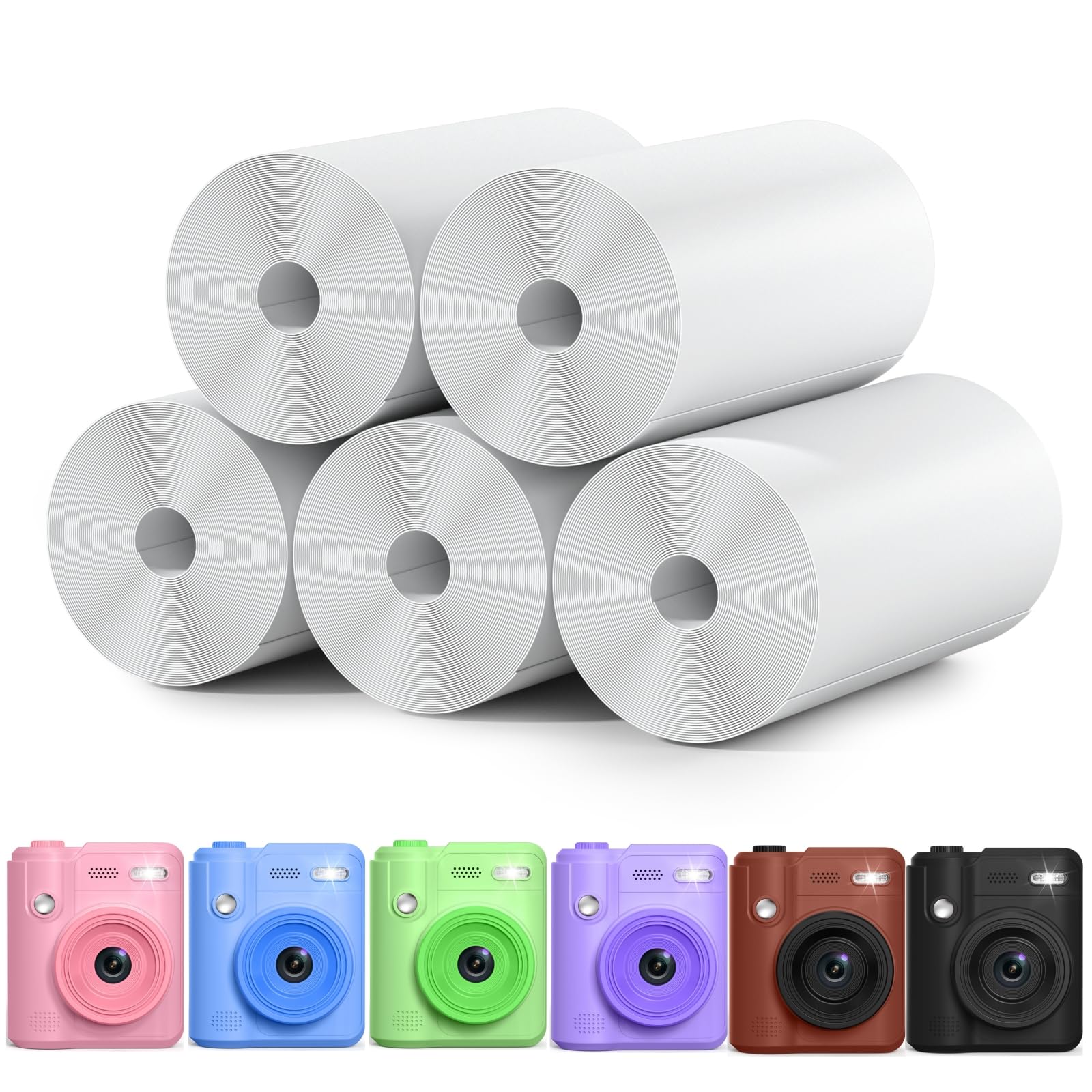 Gofunly 5 Rolls Kids Camera Print Paper for Kids Instant Camera 2.2 Inch Photo Paper for Children Instant Print Camera, White