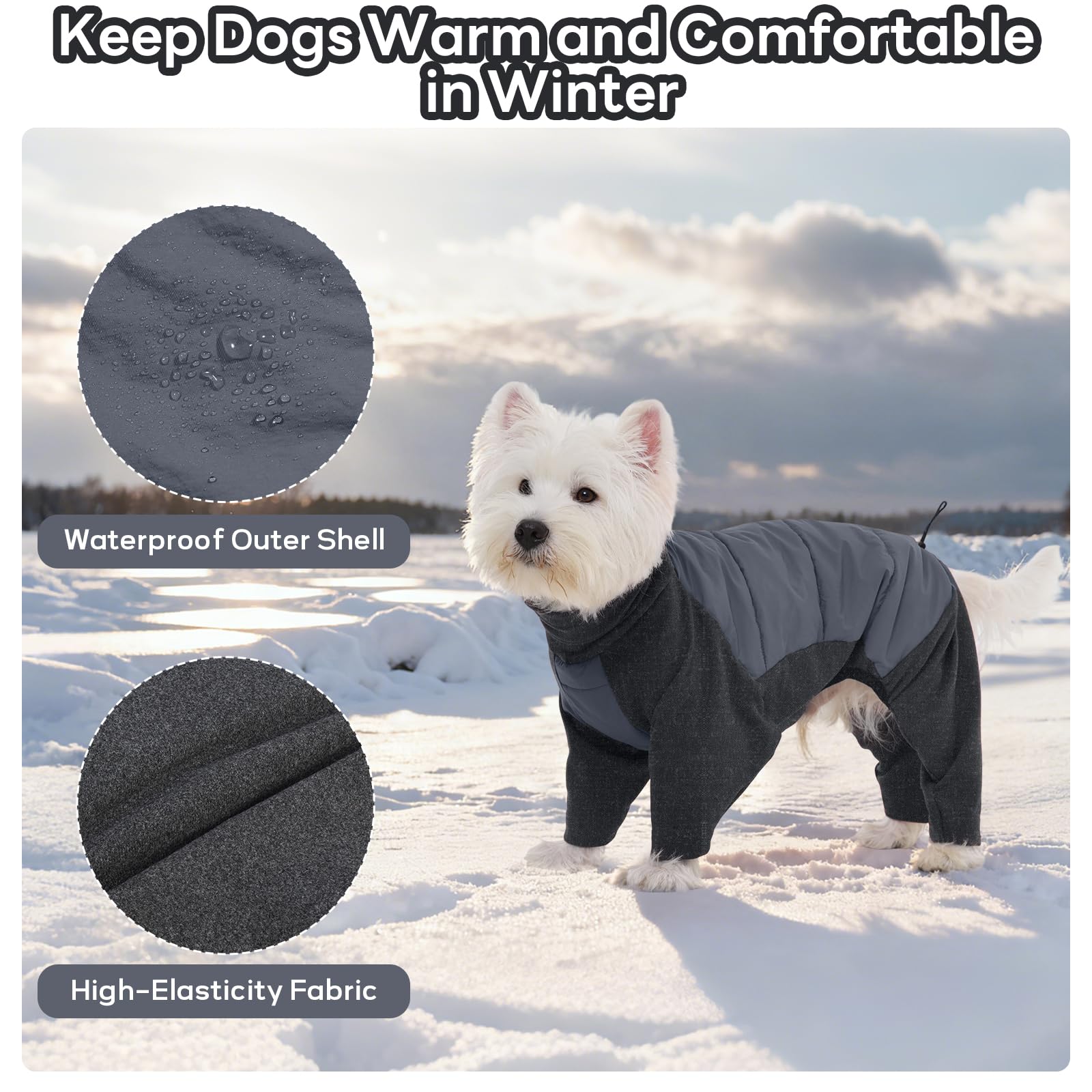 IDOMIK Abrigo para perro, abrigo de invierno impermeable para perro con agujero para arnés, chaquetas de cuello alto de cuatro patas para perros grandes, medianos y pequeños, pijama cálido para