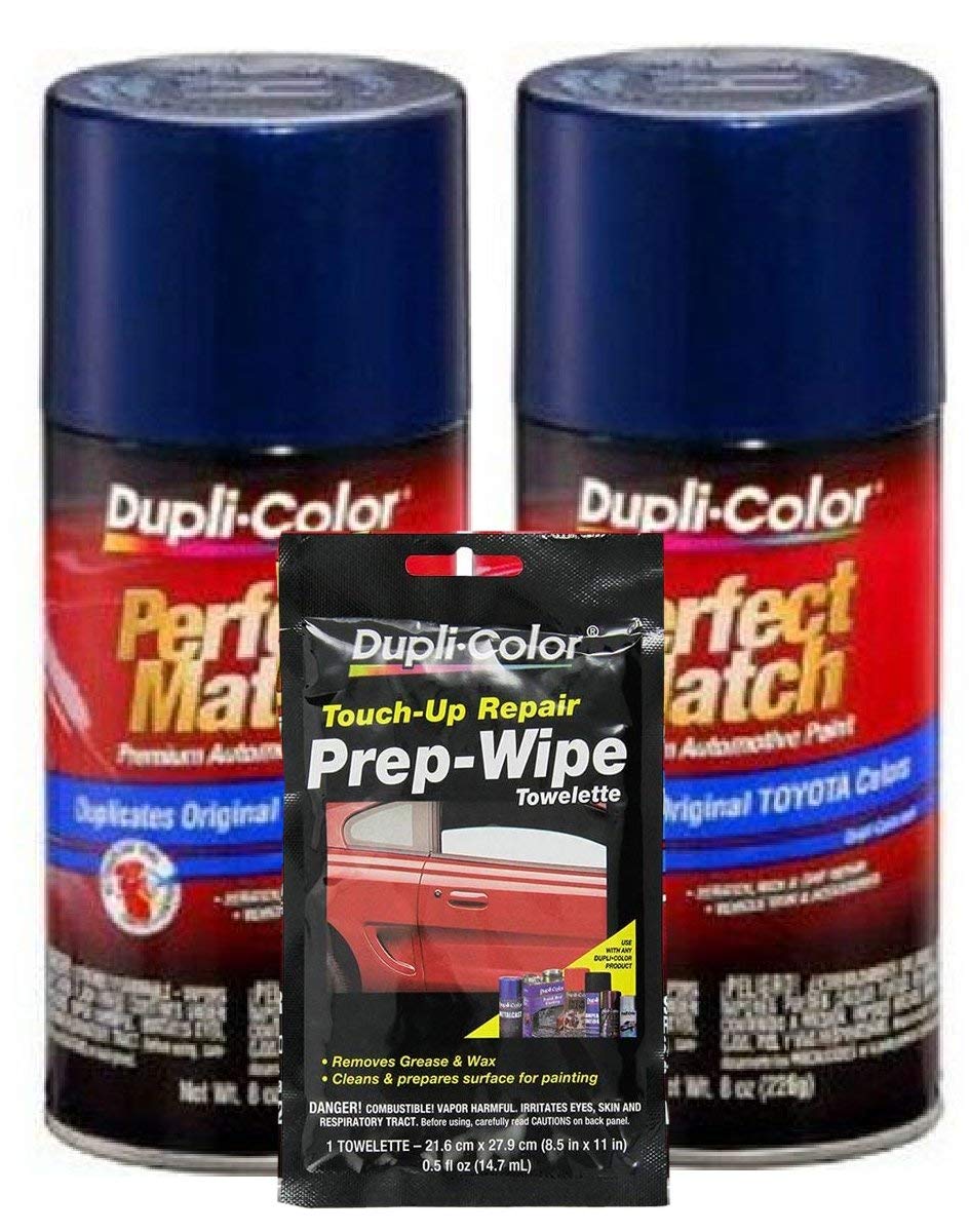 Dupli-Color Dark Blue Pearl Exact-Match Automotive Paint for Toyota Vehicles - 8 oz, Bundles Prep Wipe (3 Items)