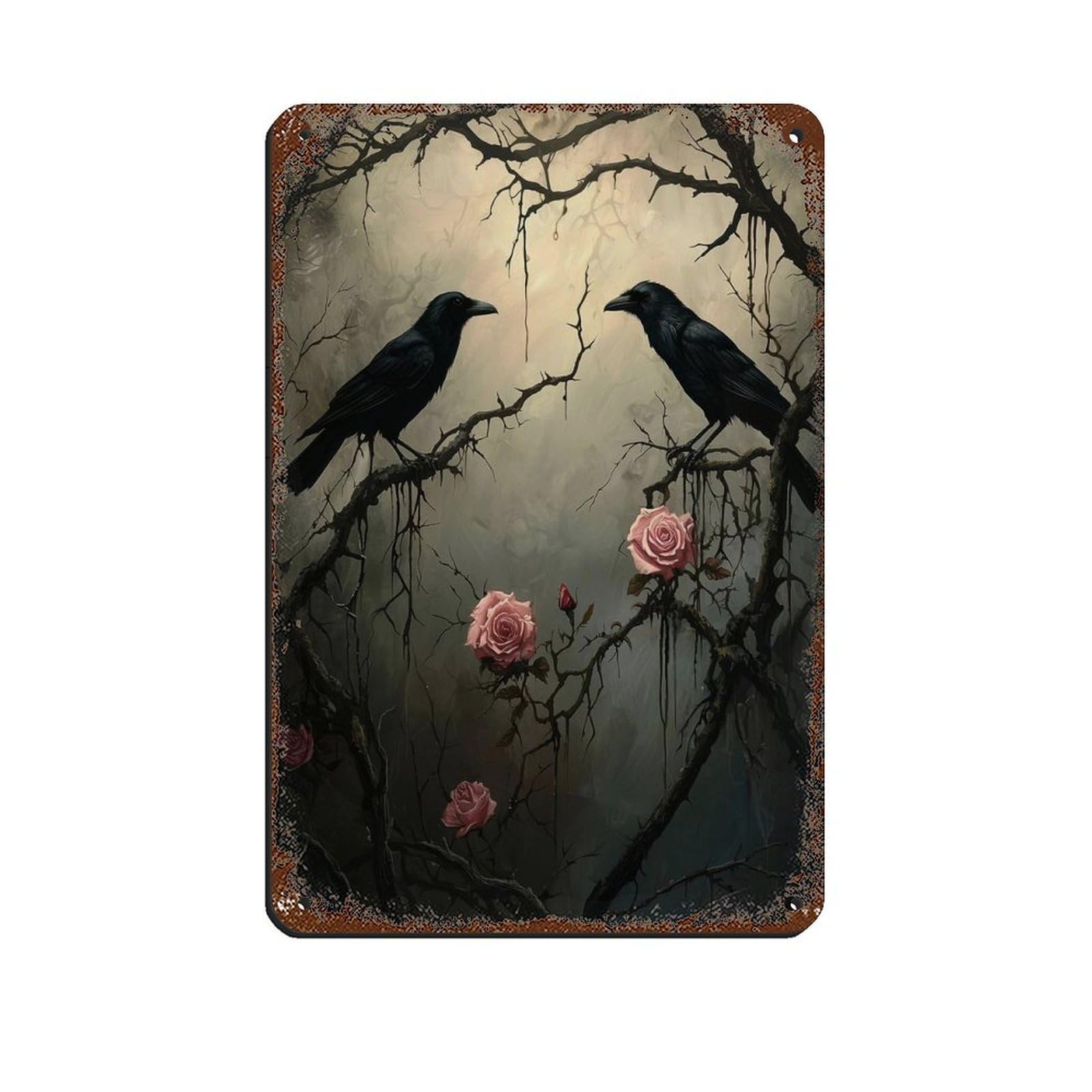 Ravens And Roses Valentine's Day Wall Art Tin Sign Vintage Metal Pub Club Cafe Bar Home Wall Art Decoration Poster Retro 8x12inch(20x30cm)