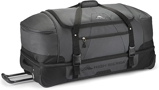 High Sierra 34” Wheeled Rolling Duffle Bag, Lightweight and Durable Weekender Travel Duffle bag with Recessed telescoping pull handle, 89L Capacity, Black