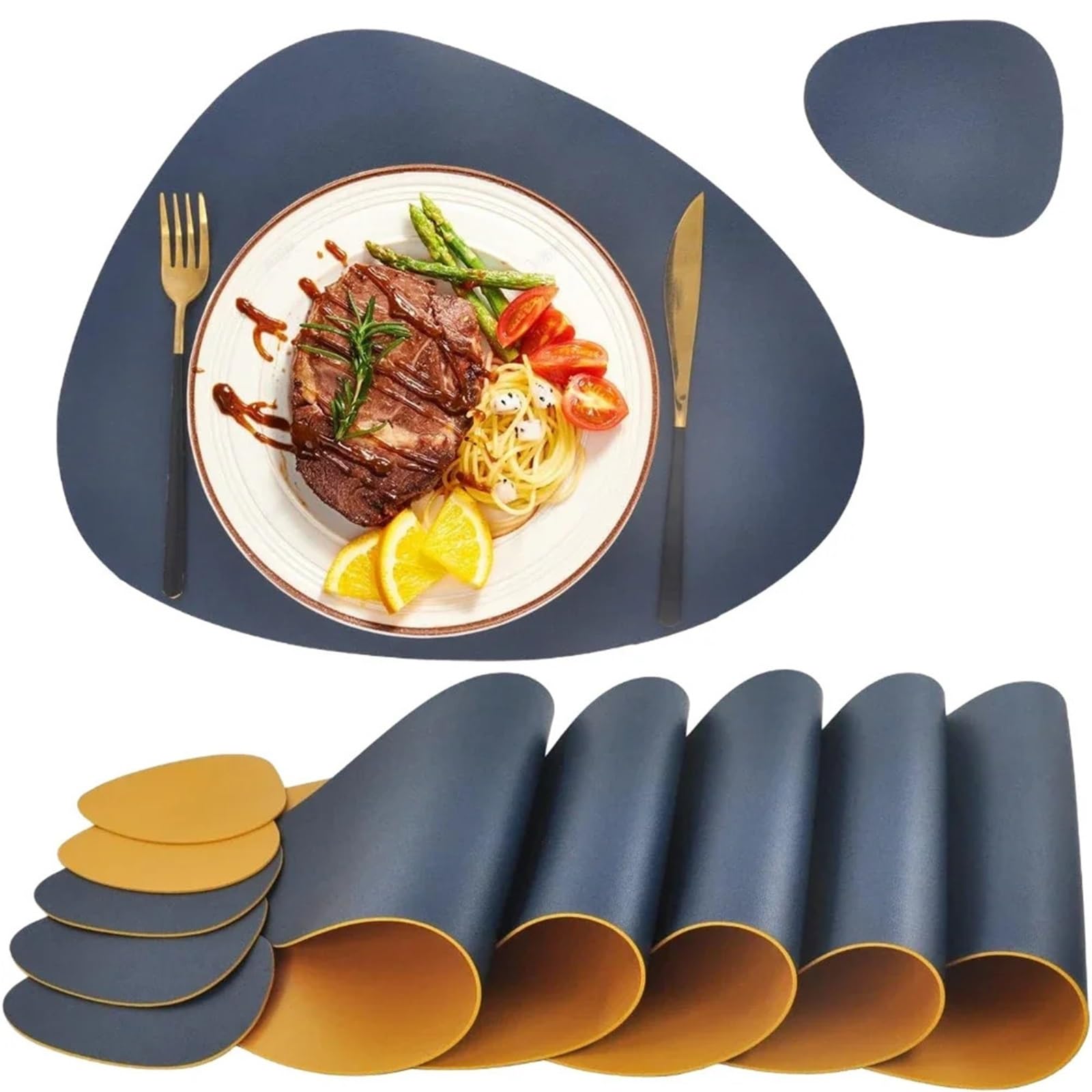 Faux Leather Placemats Lot de 4 Sets Table et Dessous Verre en Similicuir Double Face PU for décoration à Manger(Grey Green)