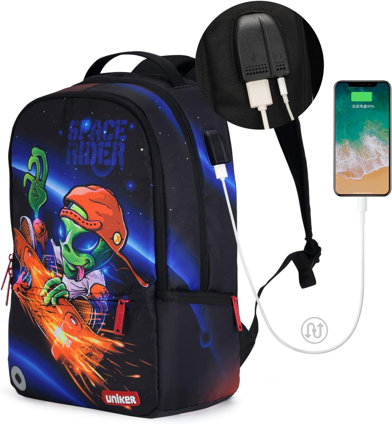 UNIKER School Backpack for Teen Boys, Computer Backpack for 15.6 Inch Laptop, Designer Daypack for Work, Alien