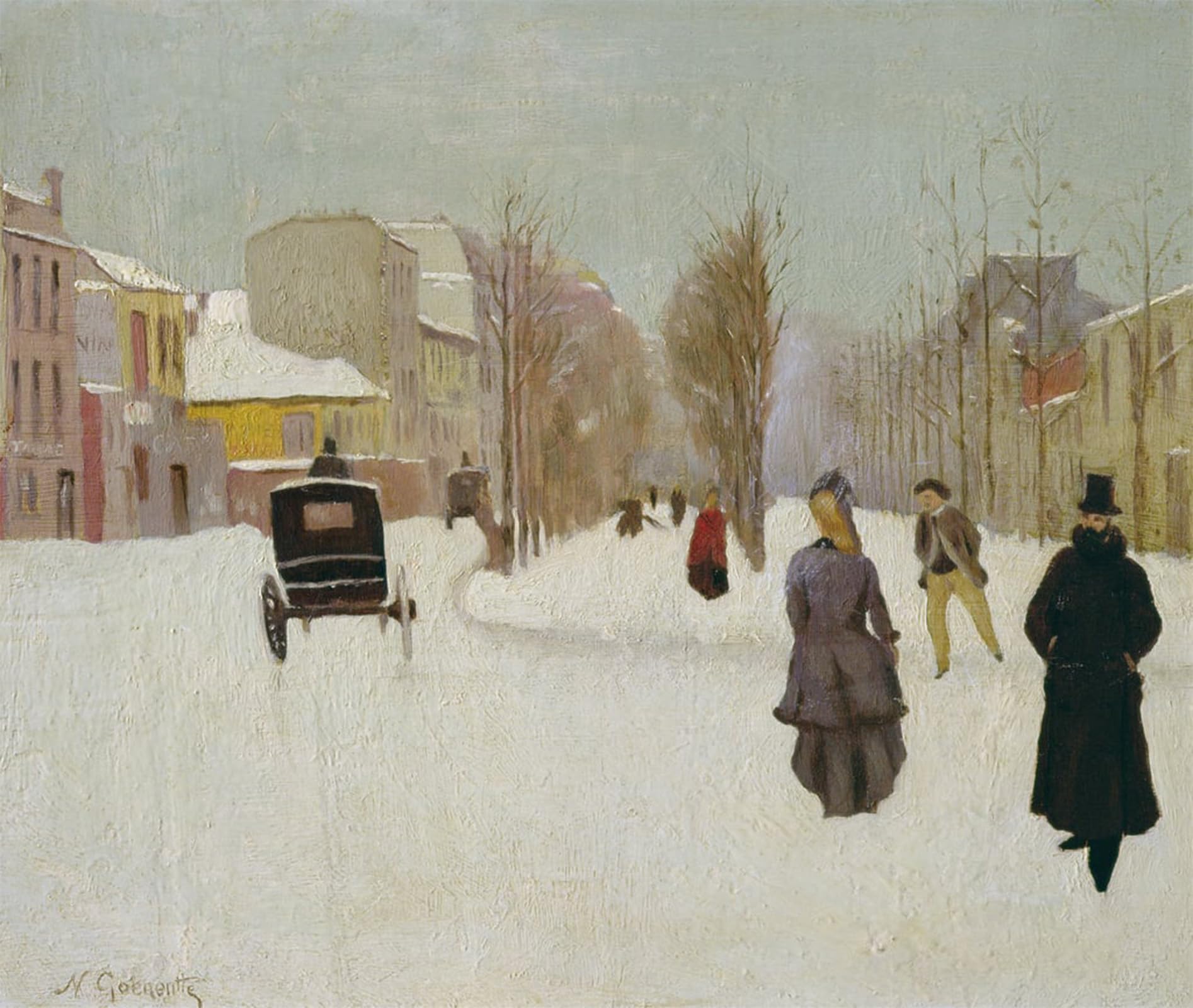 SERENDIPITP Aesthetic Poster Photo Wall Print Retro Picture French Street Scene with Snow by Norbert Goeneutte Modern Wall Artwork for Home Decor 60x90cm