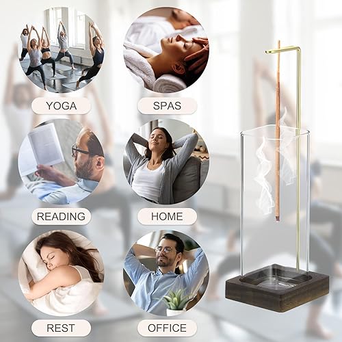 Miniatura 8 de uxcell Soporte para incienso, quemador de incienso moderno con colector de cenizas de vidrio extraíble, soporte para varillas de incienso para