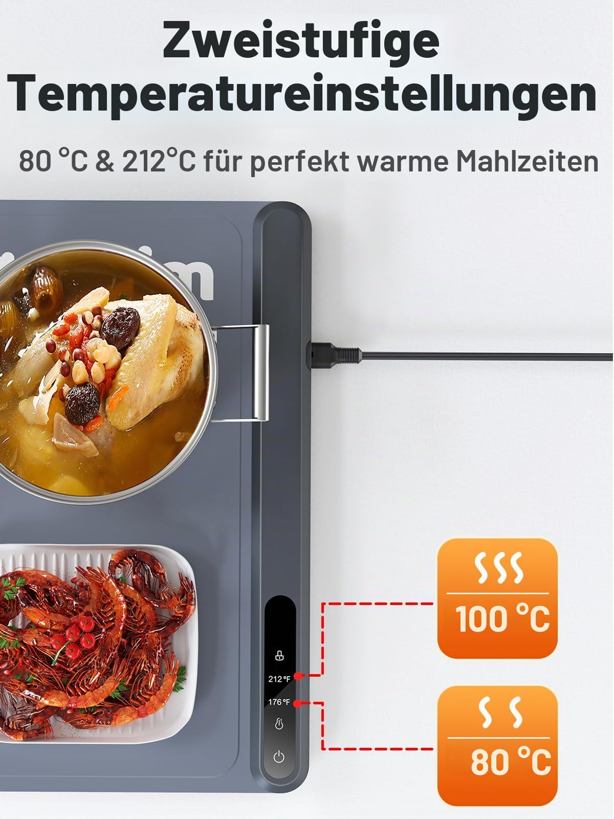 Anifrim Warmhalteplatte für Speisen, Speisenwärmer mit einstellbarer Temperaturregelung – geeignet für Buffets, Restaurants, Hauspartys und Feierlichkeiten（61x40,6cm) – Grau