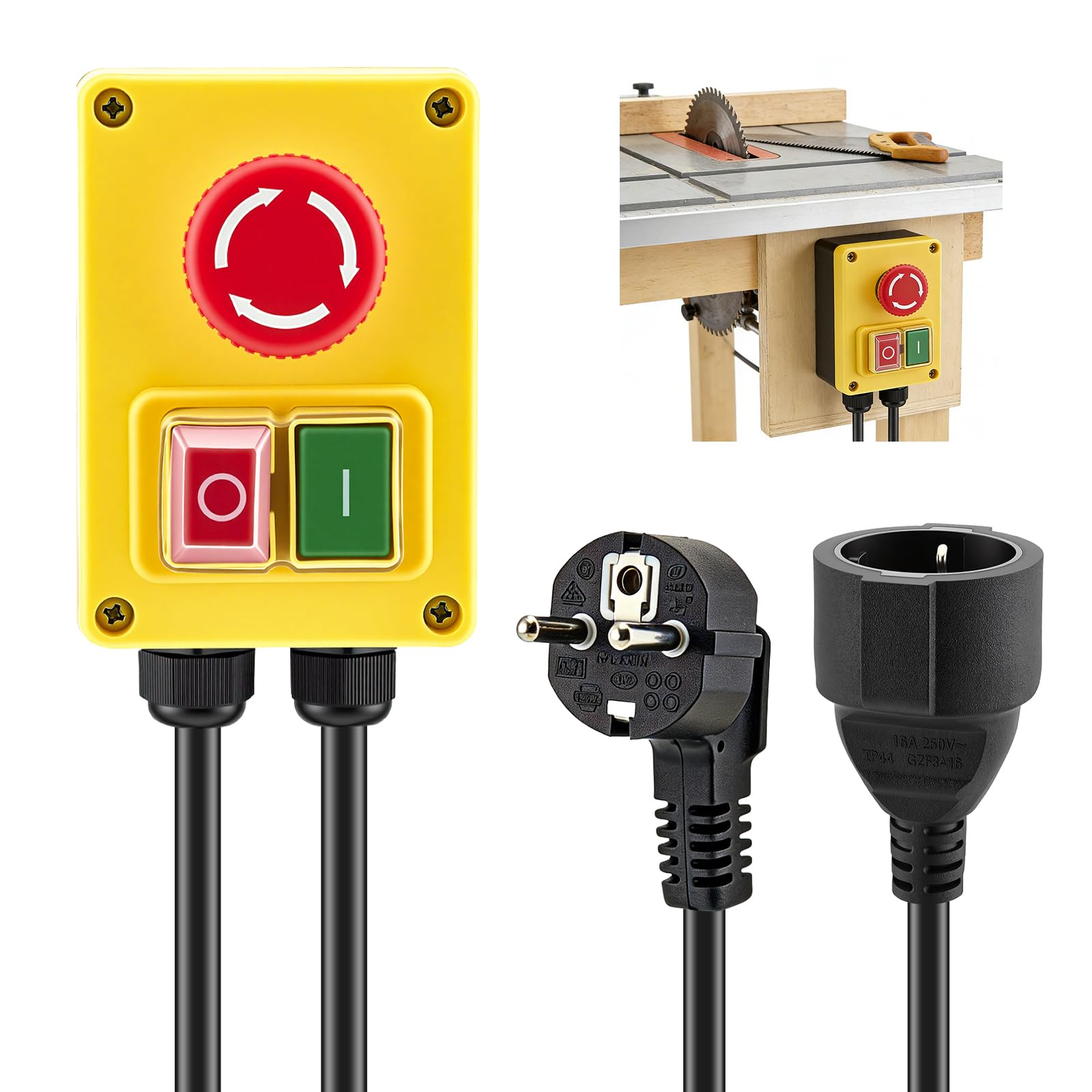 Interruptor monofásico de 230 V,enchufe interruptor con gran botón rojo, corte por voltaje cero, interruptor de máquina para apagar rápidamente fresadora, otros dispositivos eléctricos industriales