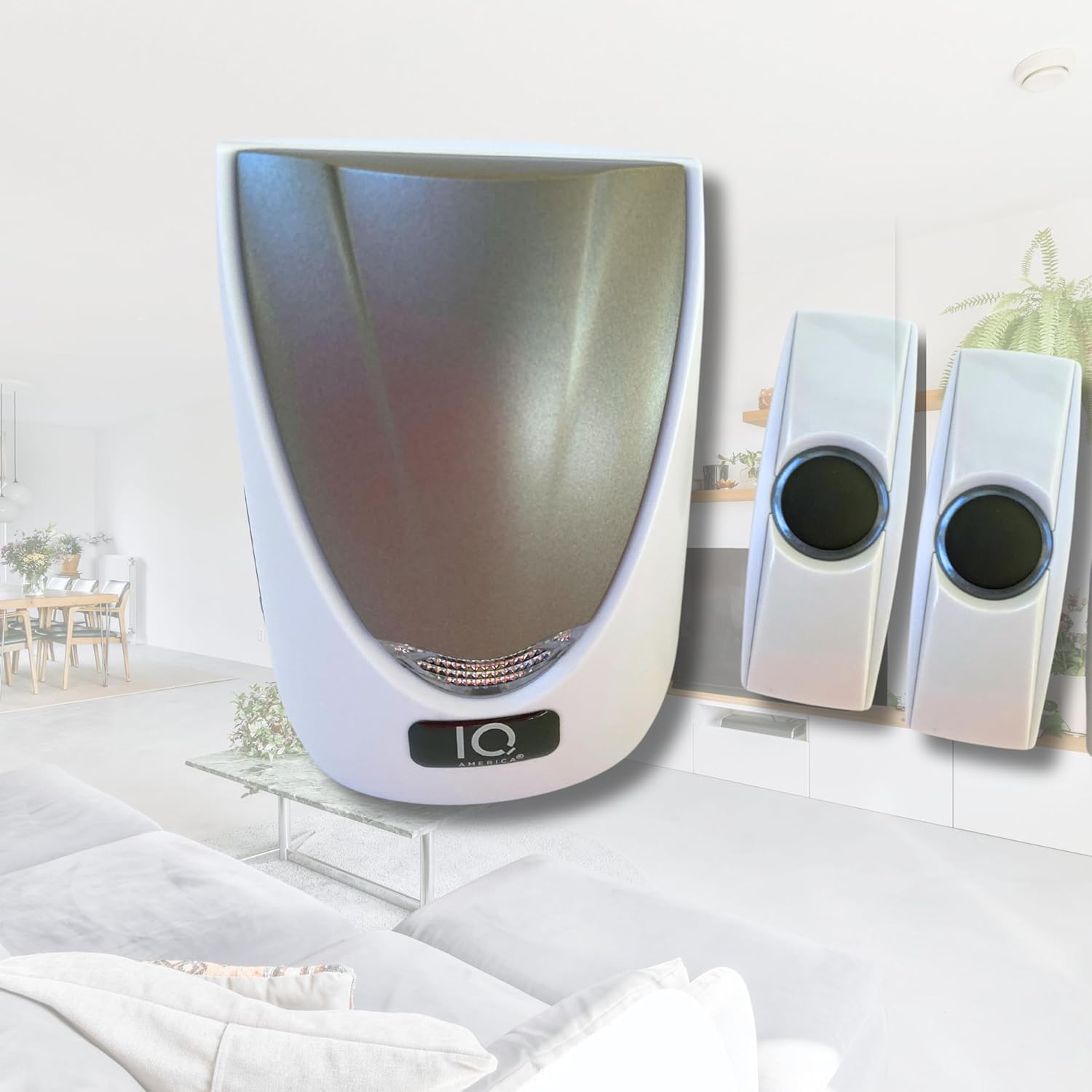 Battery Powered Wireless Portable Door Bell Chime with Visual Alert Kit, 6 Chime Tones 4 Volume Levels, 2 Buttons White