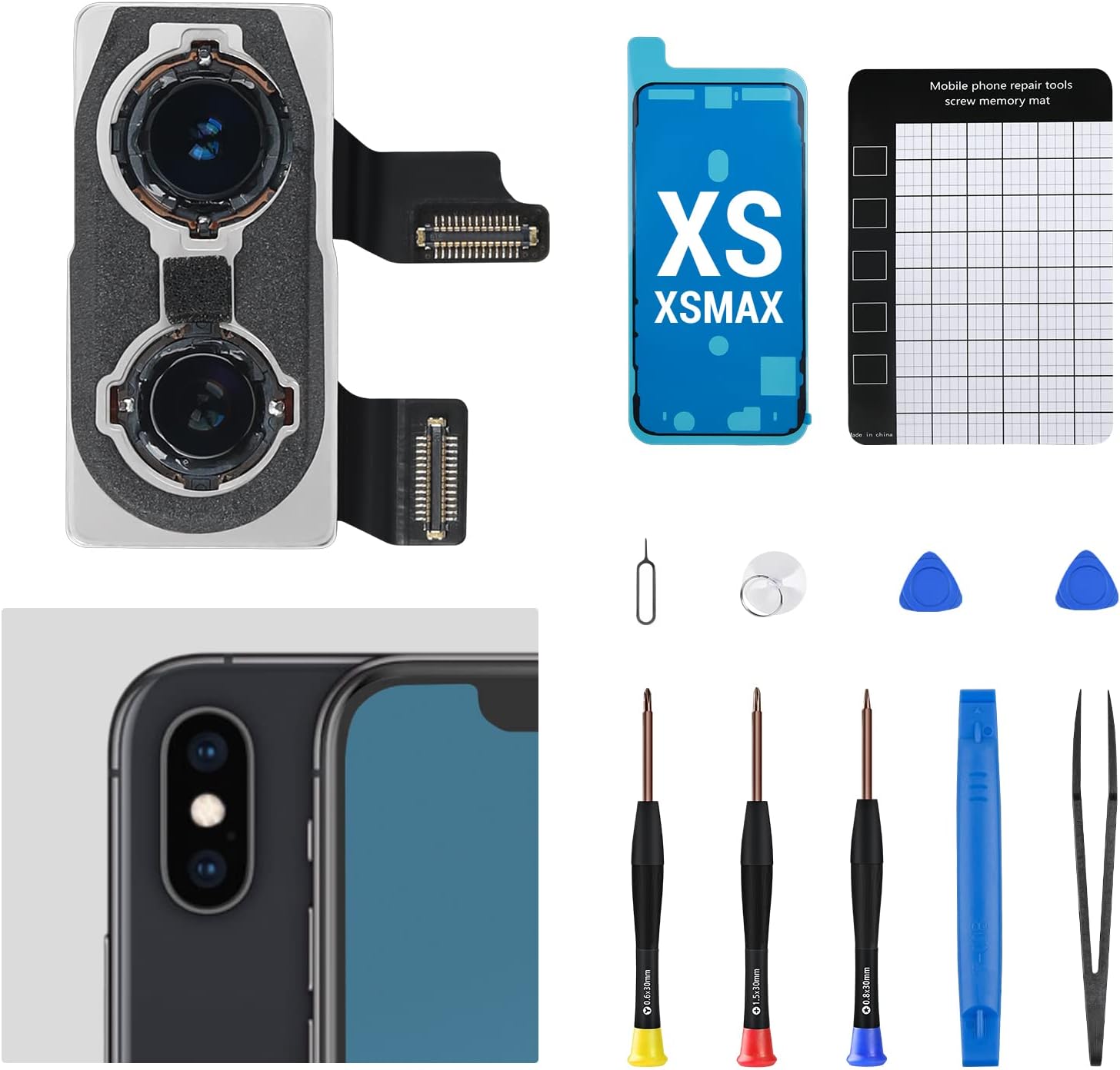 for iPhone Xs Max Main Rear Back Camera Replacement OEM for iPhone Xs New 12MP HD Video HDR Photo Lens Module Digital Zoom Image Repair Assemble Fix Tools Kit A1920 A2097 A2098 A2099 A2100