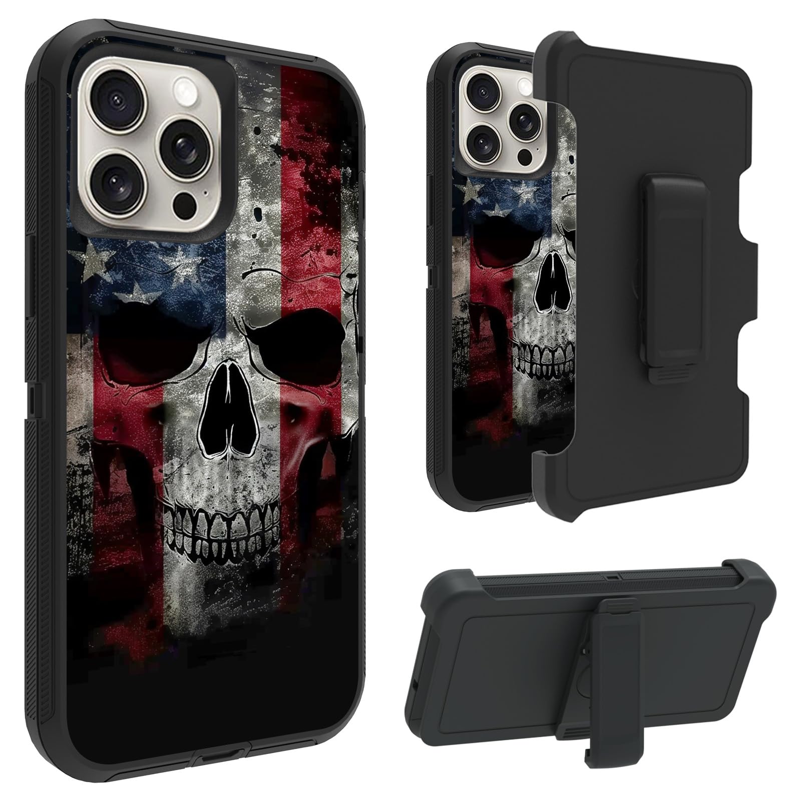 for iPhone 16 Pro Max Case, Heavy Duty Rugged Hard Shockproof Armor Protector Case Cover with Belt Clip Holster and Kickstand, Men & Women Anti-Drop