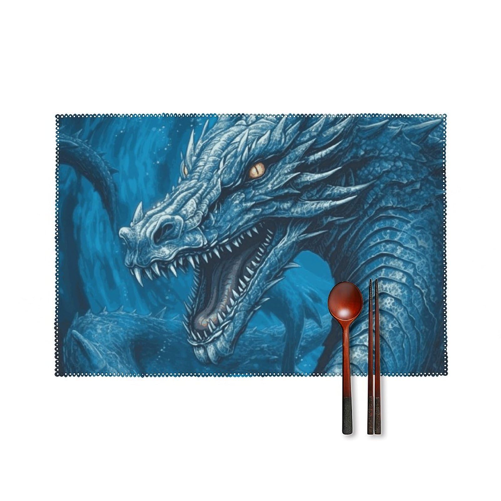 Set de table anti tache résistant à la chaleur lot 6 dragon bleu